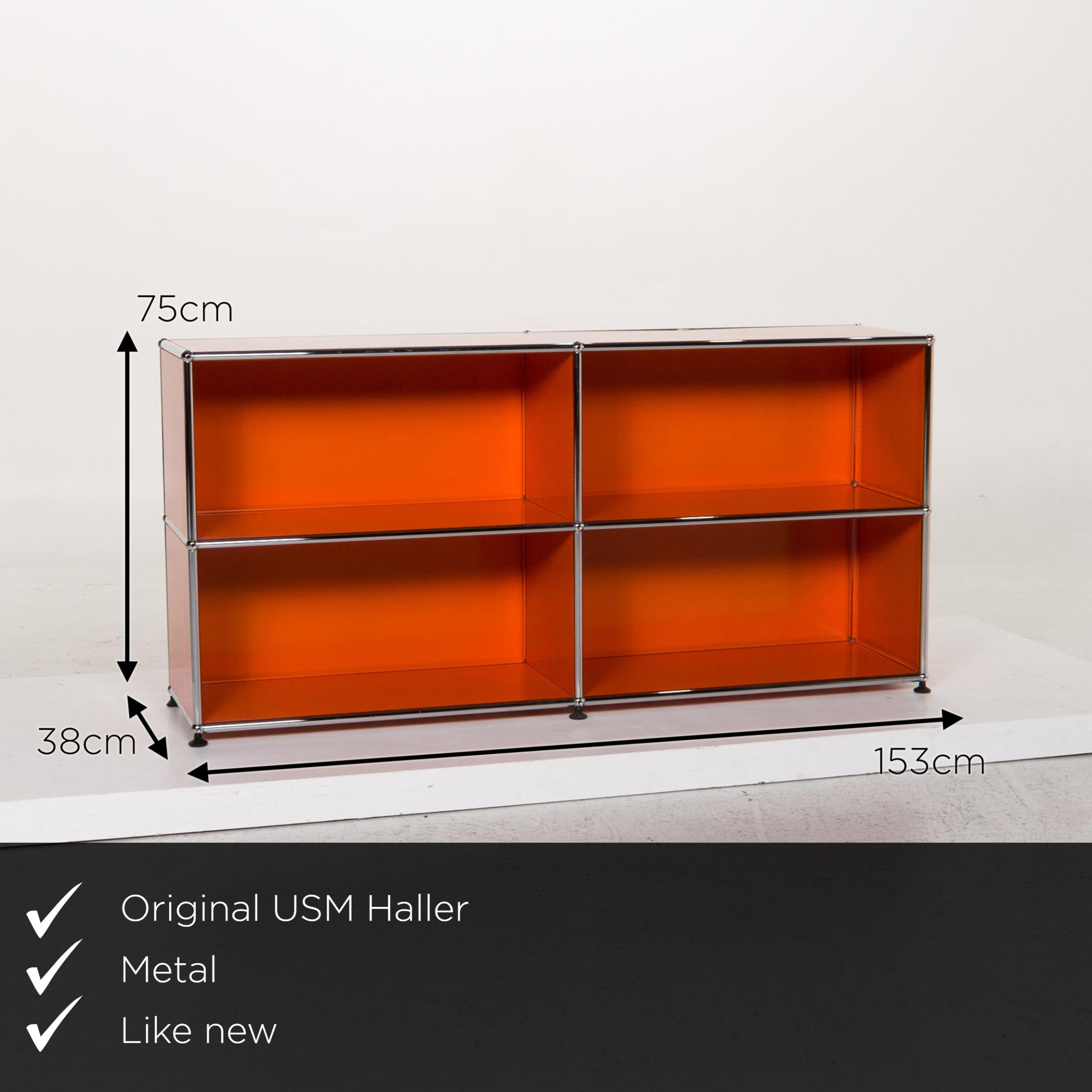 We present to you an USM Haller metal sideboard orange office furniture shelf.
 

 Product measurements in centimeters:
 

Depth 38
Wwidth 153
 Height 75.






 