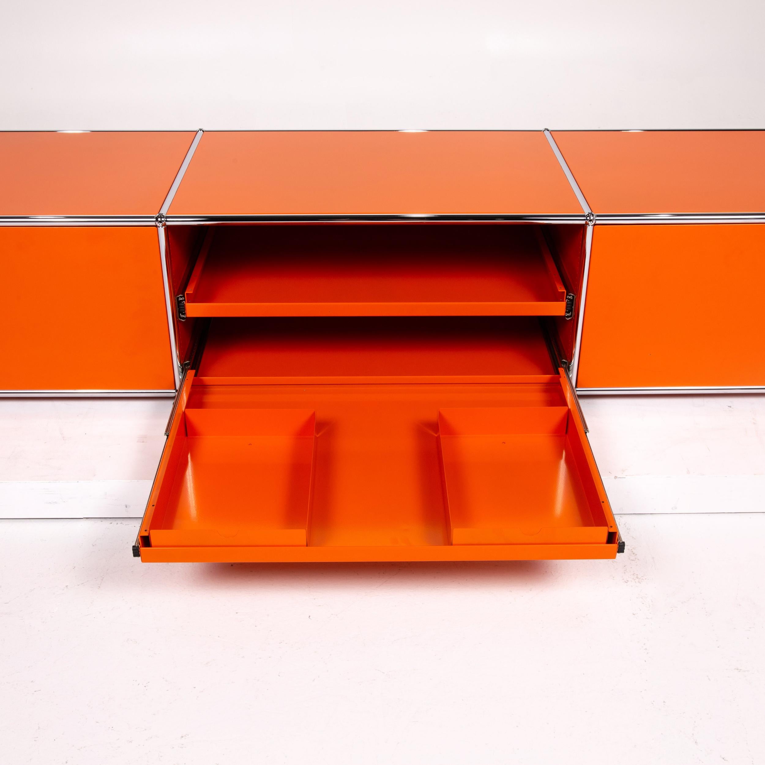 German Usm Haller Metal Sideboard Orange Office Furniture Shelf Modular For Sale