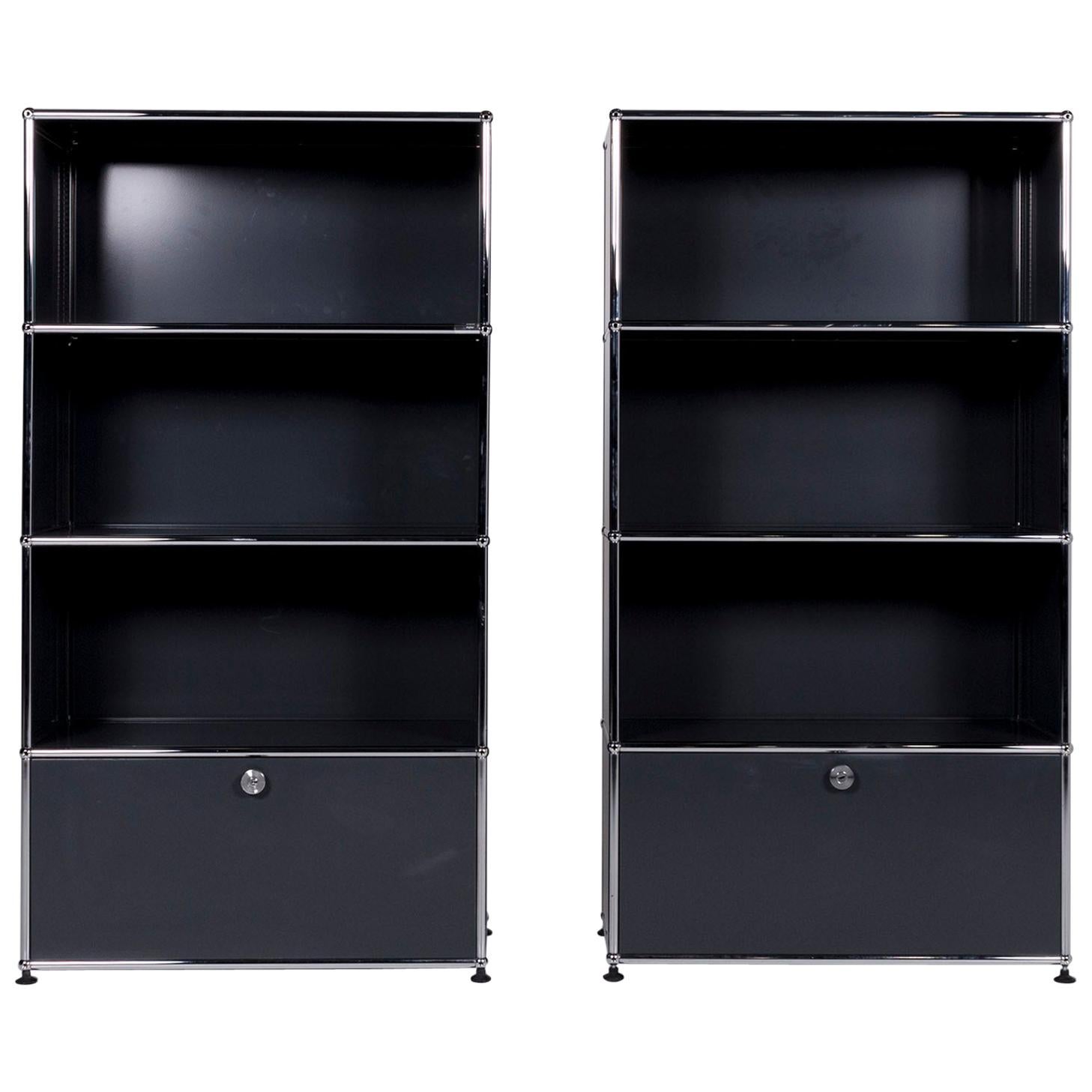 Usm Haller Metal Sideboard Set Anthracite 2 Shelf Chrome Office Furniture For Sale