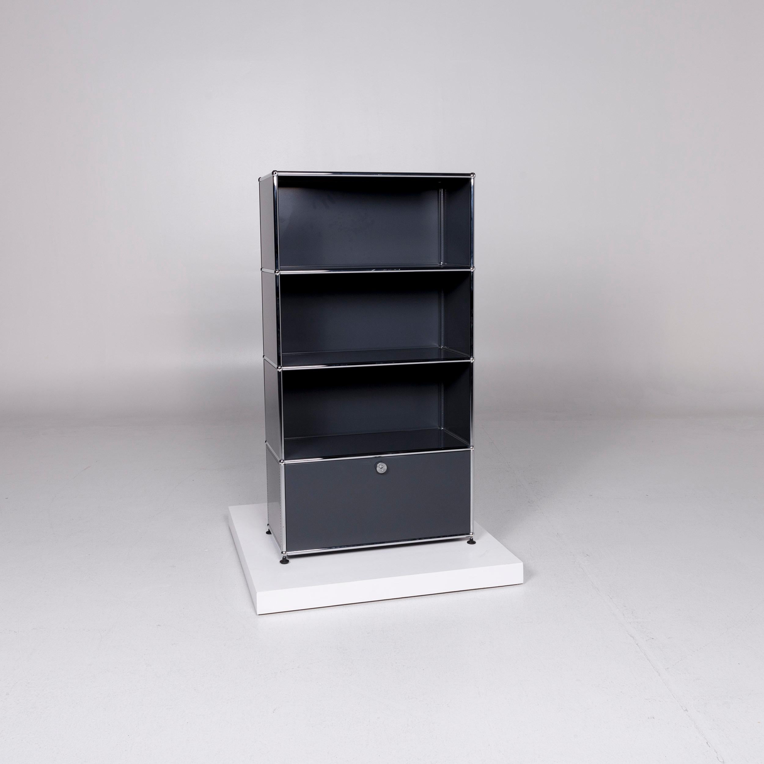 Modern Usm Haller Metal Sideboard Set Anthracite 2 Shelf Chrome Office Furniture For Sale
