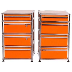 USM Haller Metal Sideboard Set Orange Container Chrome Office