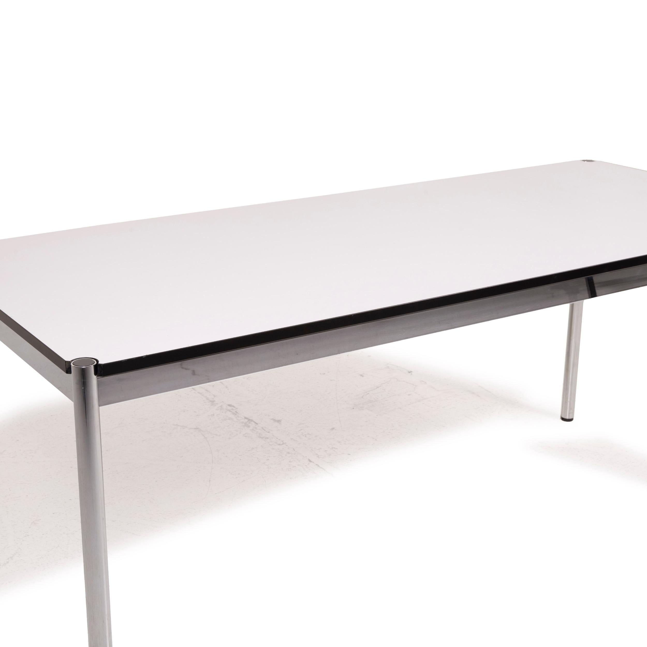 German USM Haller Metal Table White Desk Chrome For Sale