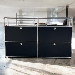 USM Haller Modular Sideboard Cabinet, Black & Chrome, Swiss Design, 1960