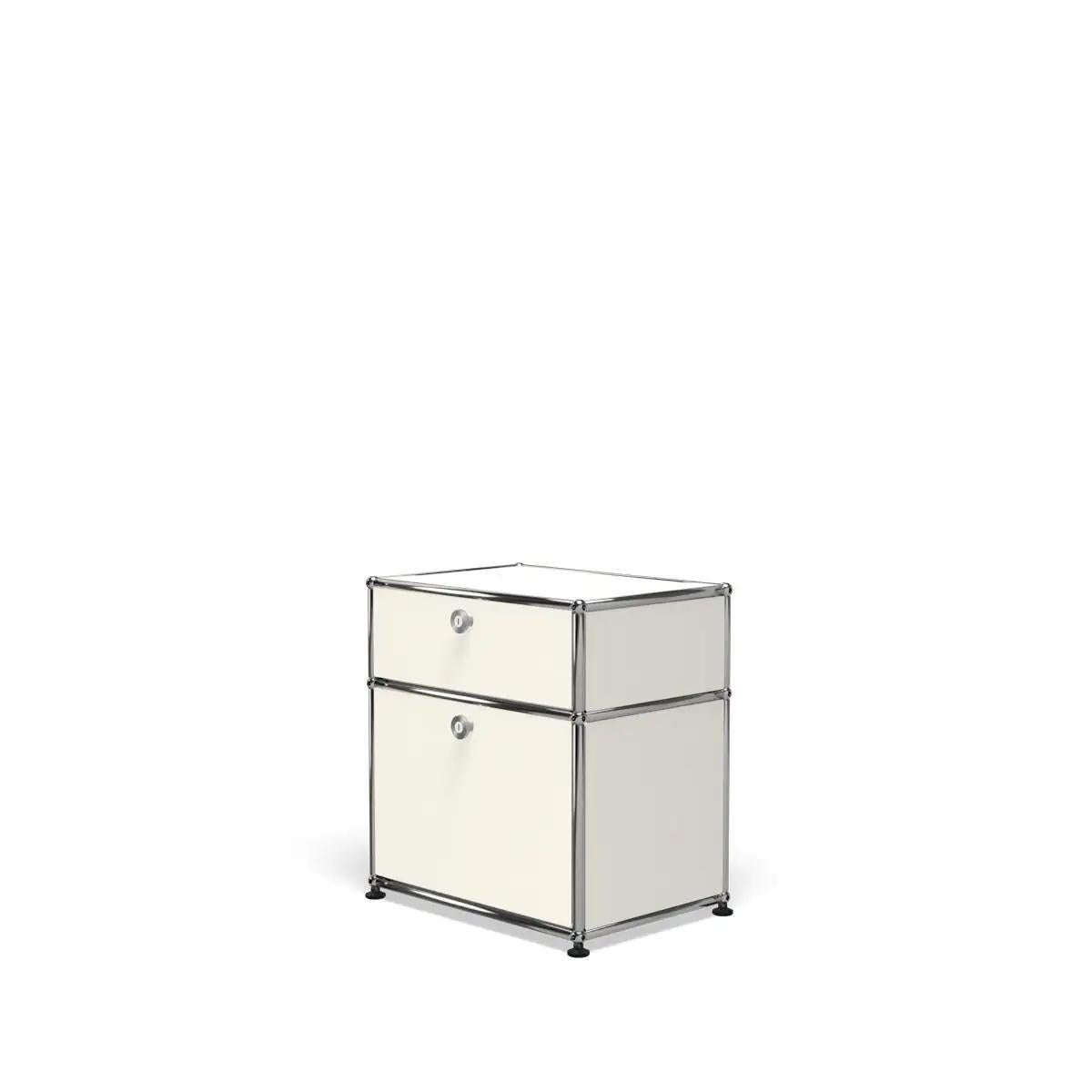 Offered by M2L.

With two drop down doors. Designed by Swiss architect Fritz Haller and Paul Schaerer in 1963. Made from powder coated steel and chrome-plated steel tubes, the USM Haller system is built to last for generations and adapt as your