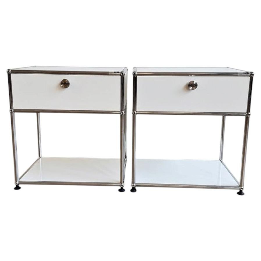 USM Haller Nightstands Set of Two, Pure White, Swiss Design, 1960