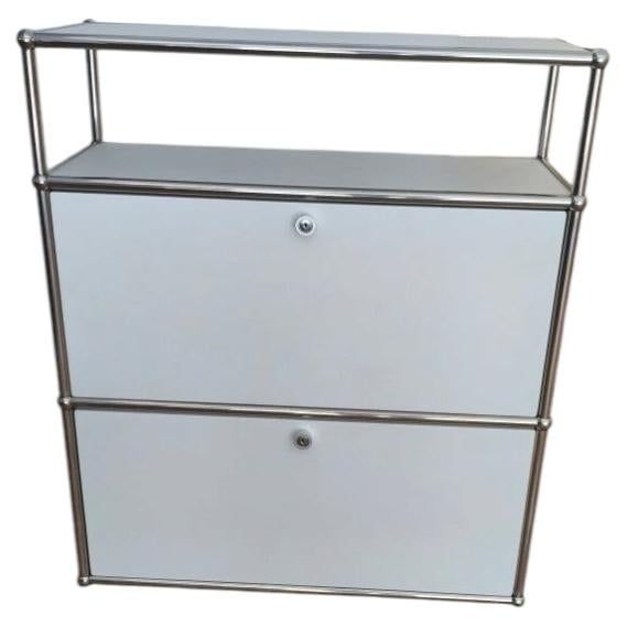 USM Haller Storage Cabinet in Pure White with 2 Drop-Down Doors & Open Shelf