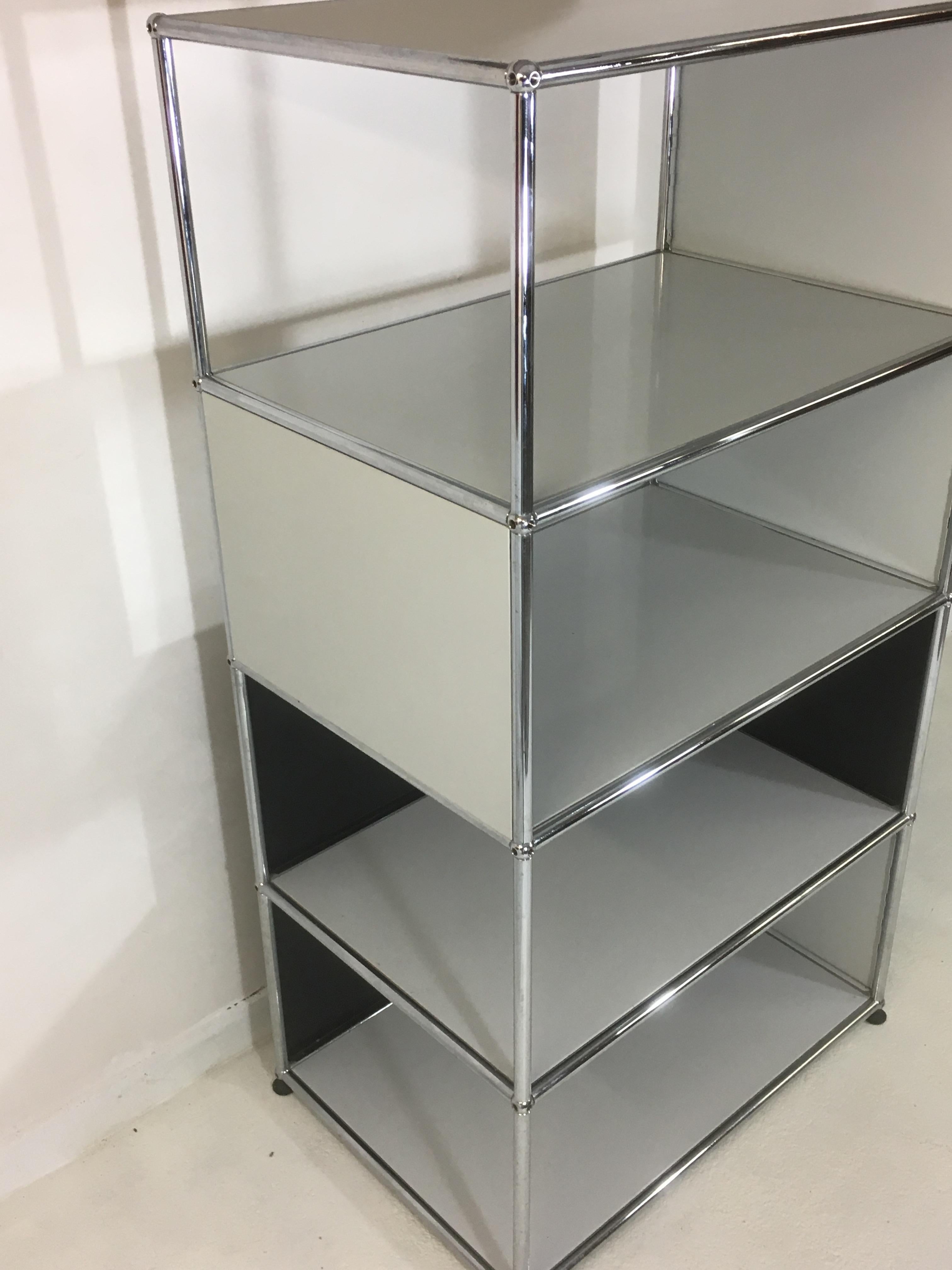 Swiss Usm Haller Storage Unit White, Grey and Stainless Steel Designed by Fritz Haller For Sale