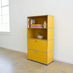 USM Haller Tall Shelf, Golden Yellow, Drop-Down Door, Soft-Close Mechanism 1960s