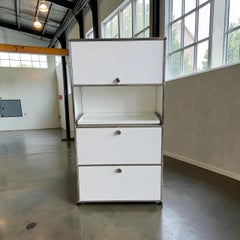 USM Haller Tall Storage Cabinet in Pure White with Flip-Up Door, Swiss Modern