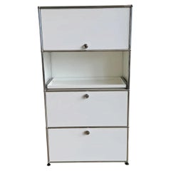 USM Haller Tall Storage Cabinet in Pure White with Flip-Up Door, Swiss Modern