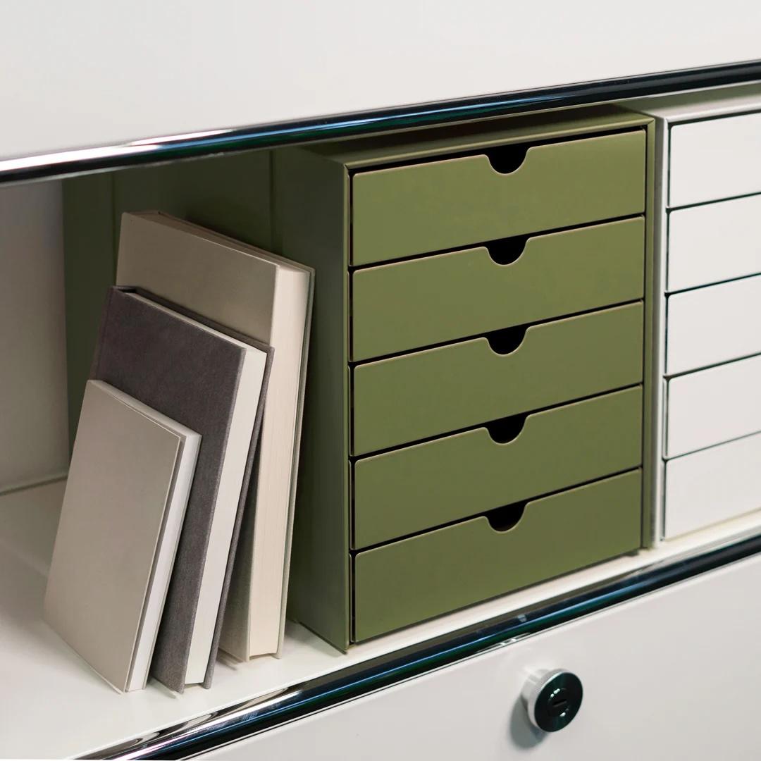 Acciaio Set di 5 cassetti USM Inos dell'architetto svizzero Fritz Haller e Paul Schaerer in vendita