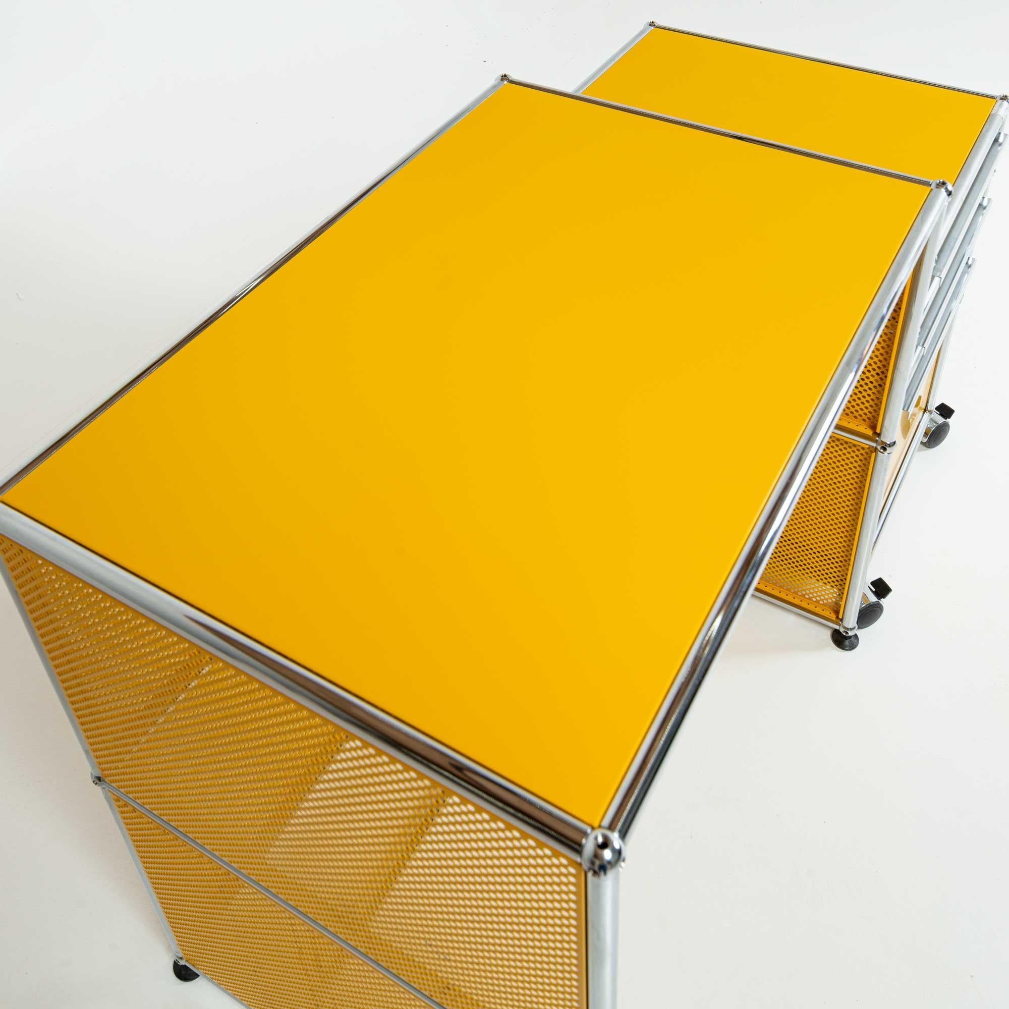 USM Modular System Desk and Rolling Cabinet in Golden Yellow 2