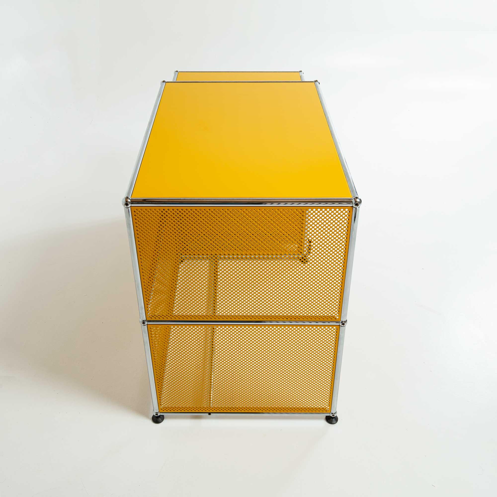 Swiss USM Modular System Desk and Rolling Cabinet in Golden Yellow