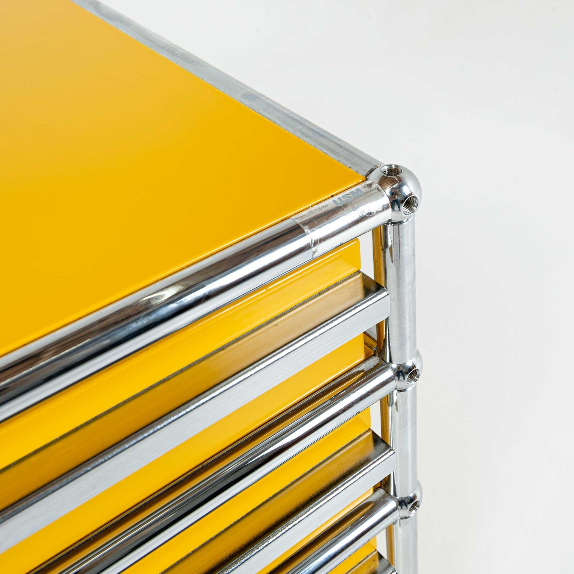 Contemporary USM Modular System Desk and Rolling Cabinet in Golden Yellow