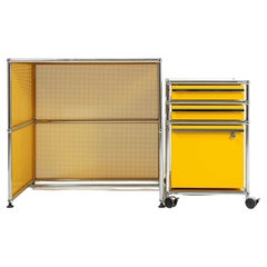 USM Modular System Desk and Rolling Cabinet in Golden Yellow