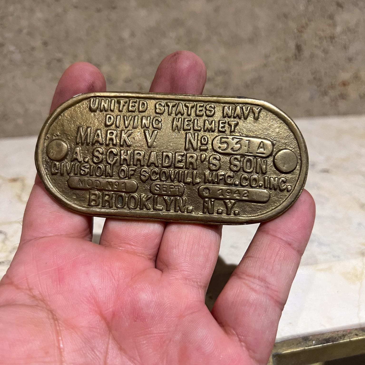 20th Century USN Brass Diving Helmet Navy Data Plate Belt Buckle