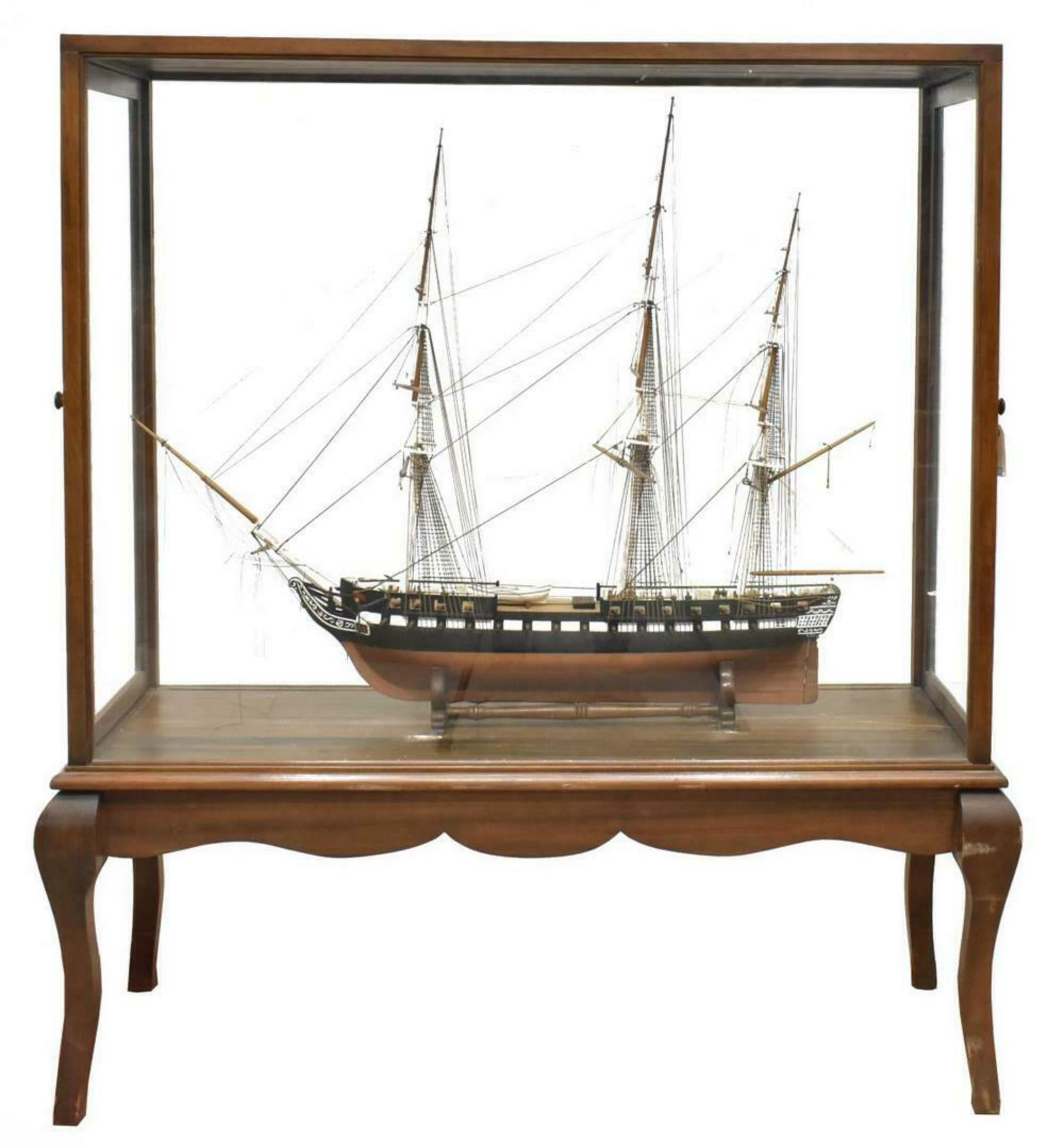 Glass USS Constellation, Three Mast,  Large Display Case, Home Decor, Model Ship!! For Sale