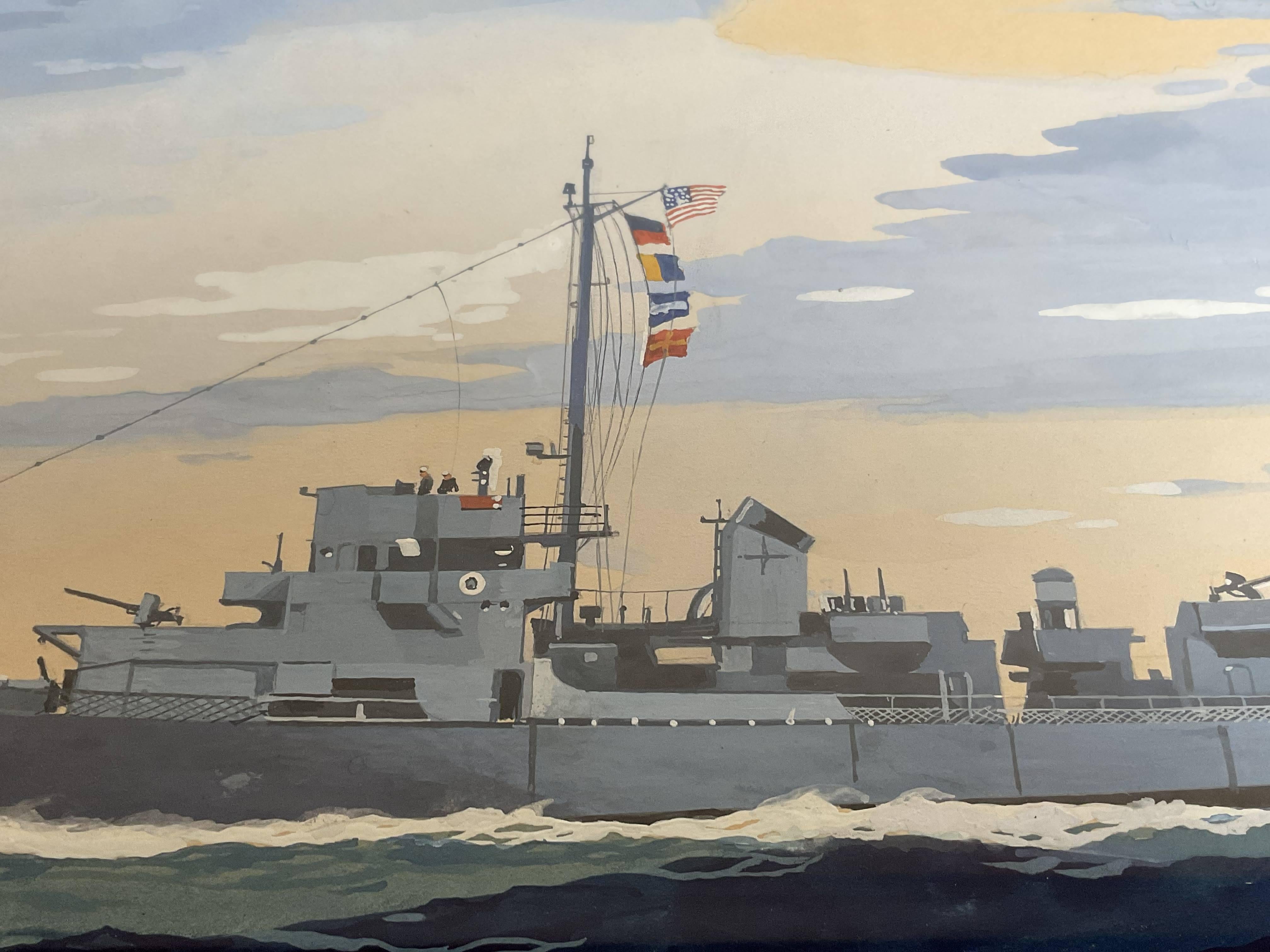 USS Doherty DE-14 Painting by Worden Wood For Sale 5