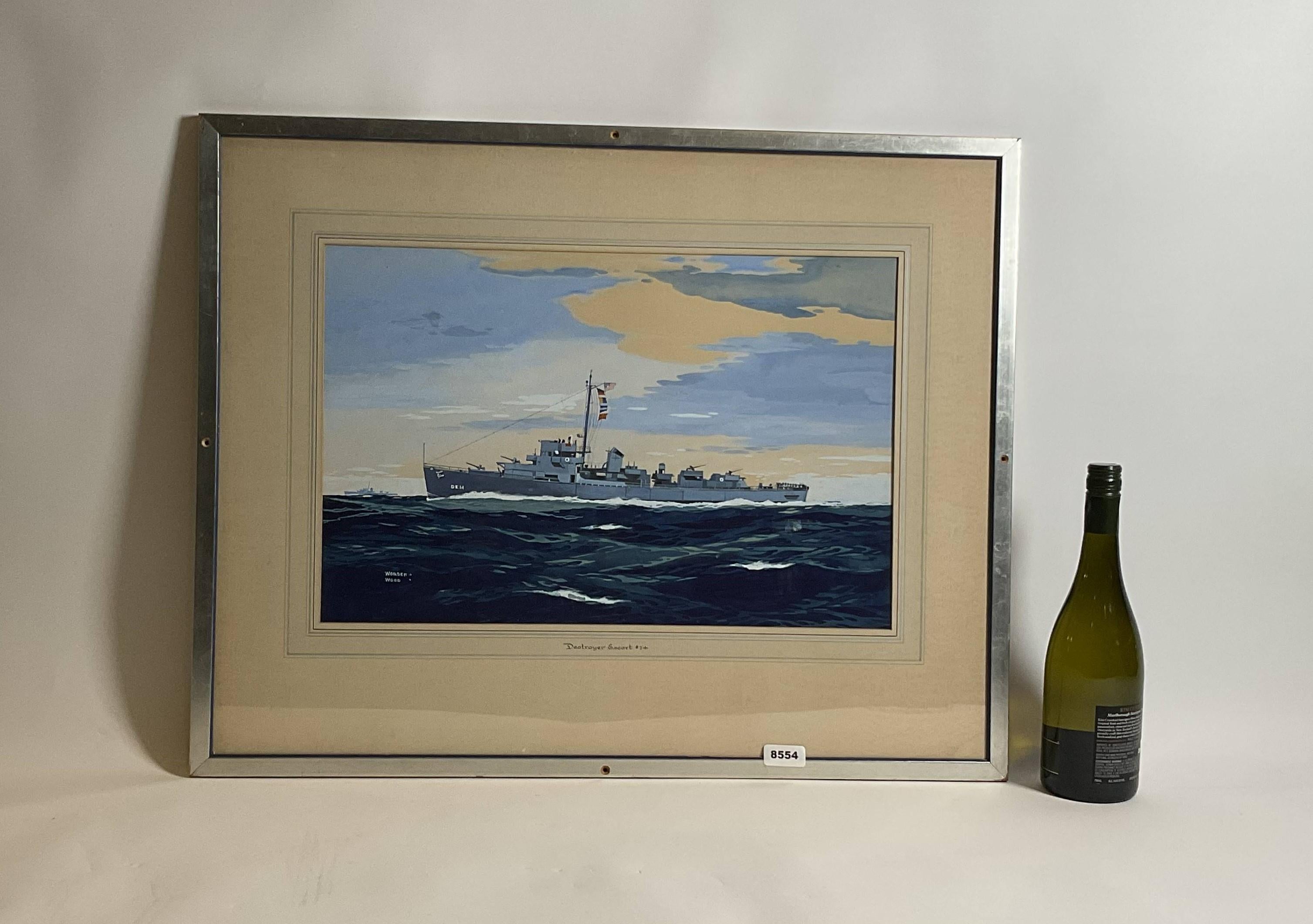 Ships portrait of the USS Doherty DE-14, and Evarts Class Destroyer escort US Navy warship from World War II. Used to protect convoys from Japanese submarines. The painting is highly detailed with the vessel in perfect scale. 1880-1943 Worden Wood