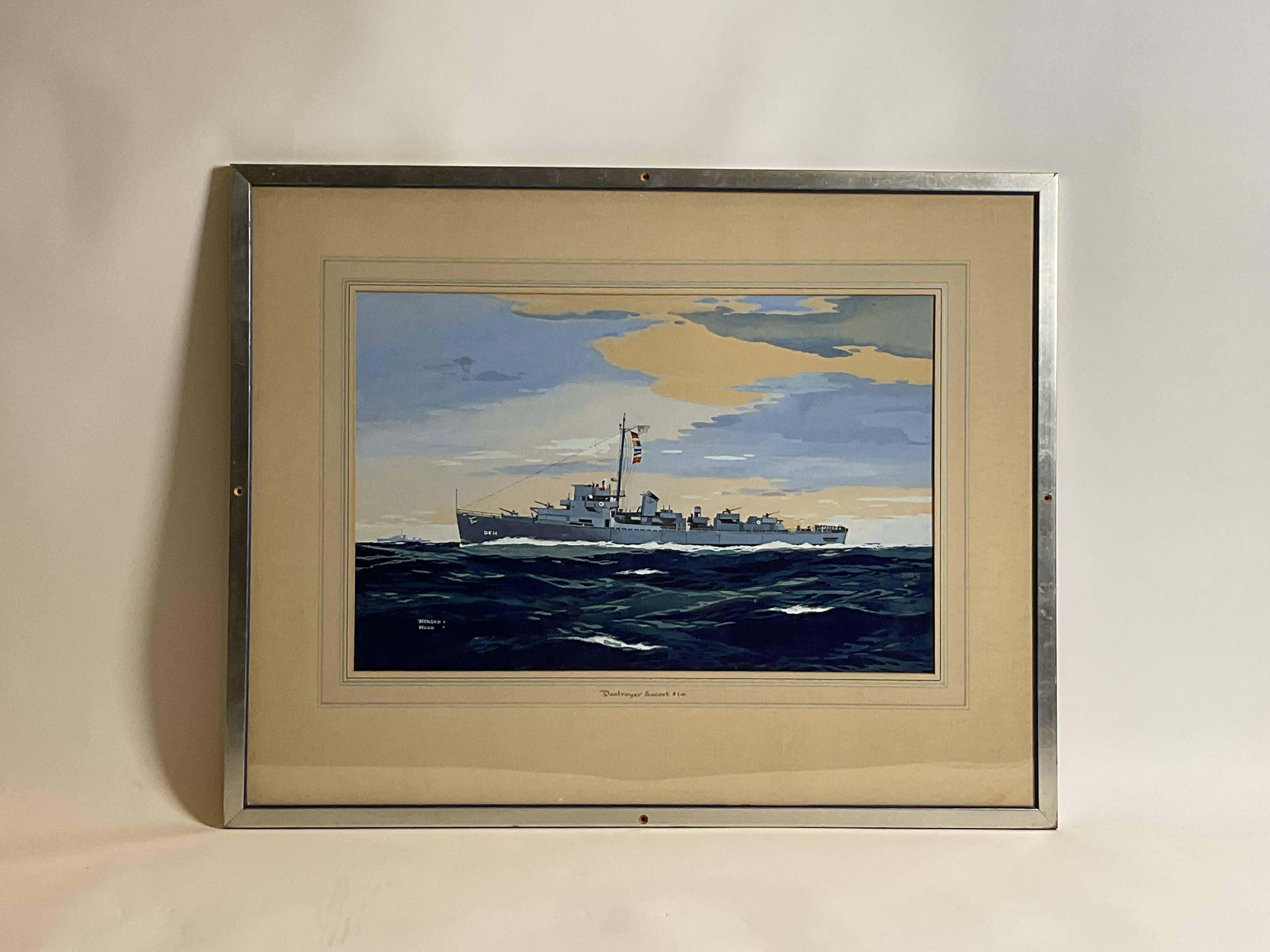 North American USS Doherty DE-14 Painting by Worden Wood For Sale