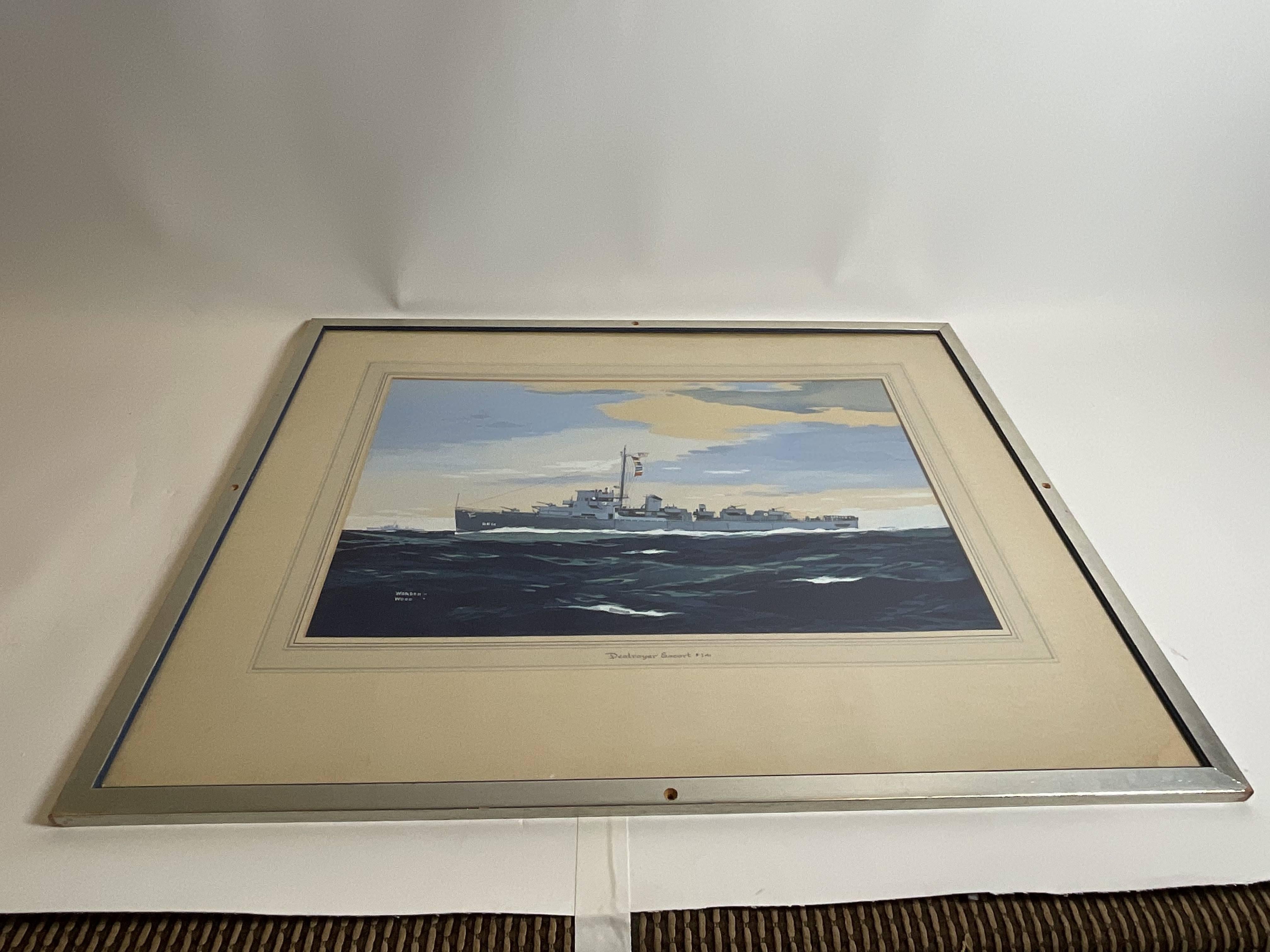 Mid-20th Century USS Doherty DE-14 Painting by Worden Wood For Sale
