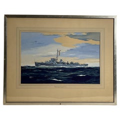 Vintage USS Doherty DE-14 Painting by Worden Wood