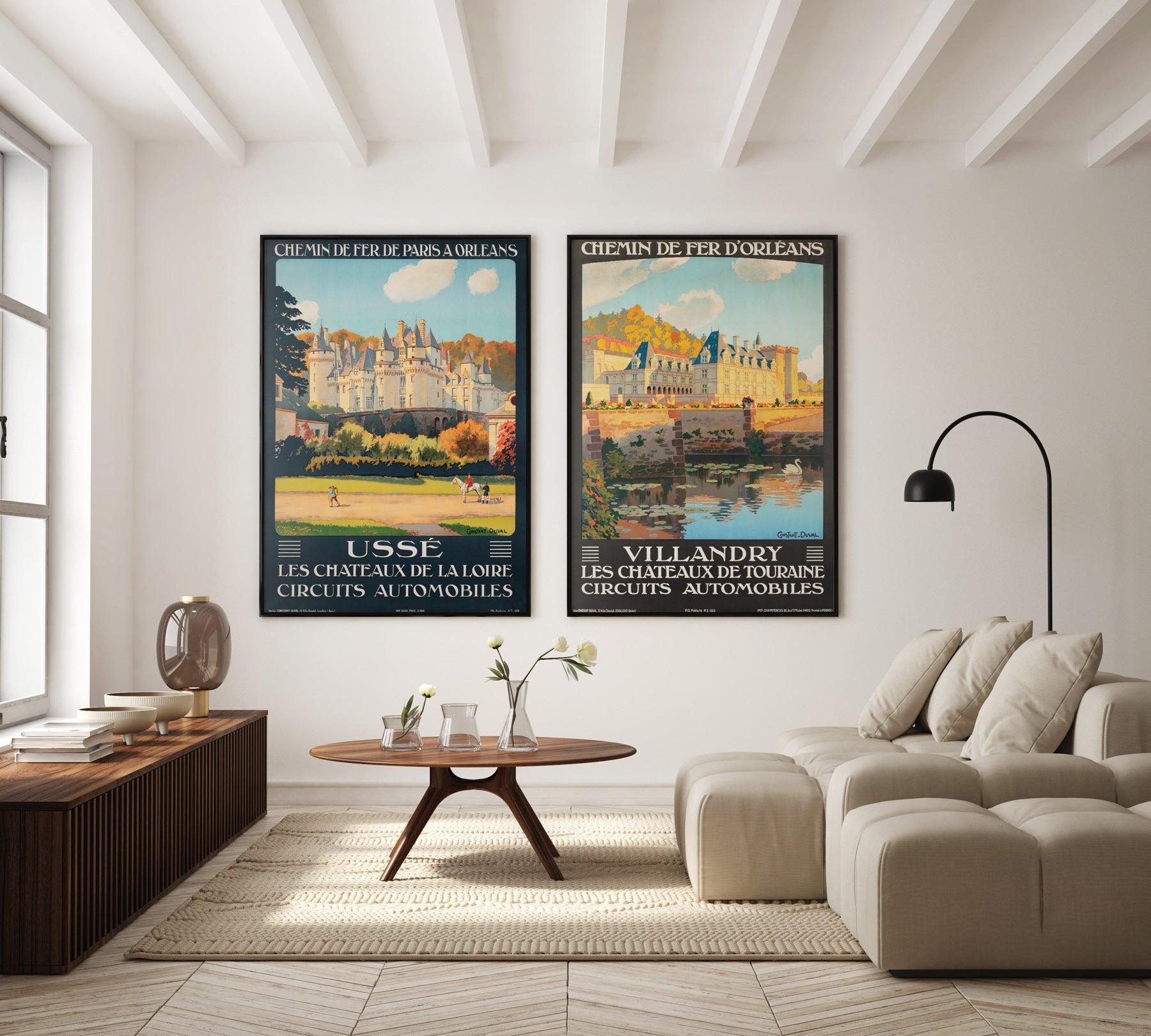 Dieses Plakat wirbt für eine Reise zum Usse Chateau Loire im Loire-Tal in Frankreich. Es stammt von dem französischen Maler und Plakatkünstler Constant Duval, der vor allem für seine lebhaften Eisenbahnplakate im Art-déco-Stil bekannt ist. Constant