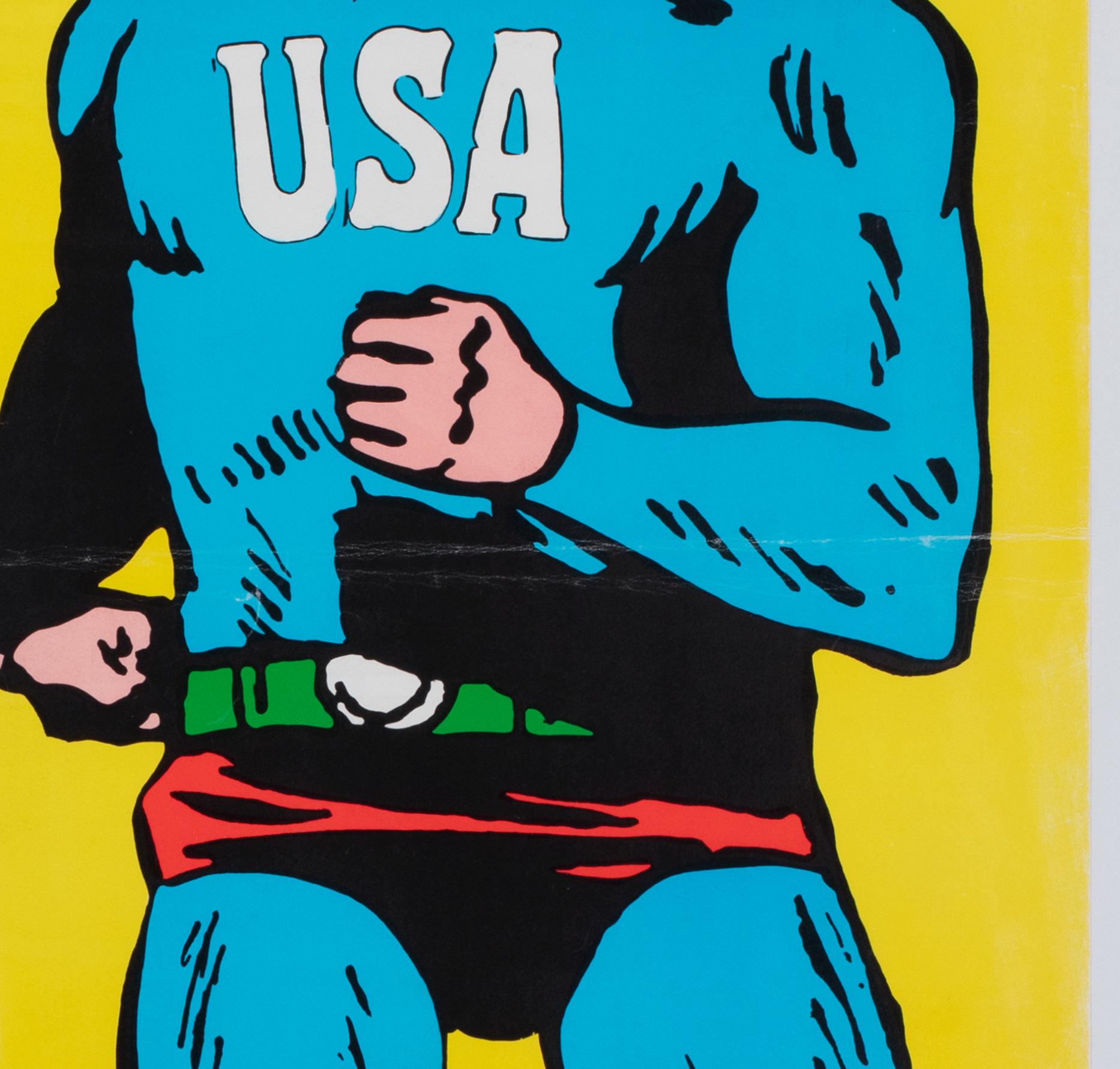 Linen USSR CCCP USA Superman 1968 Opus Int Poster, Roman Cieslewicz For Sale