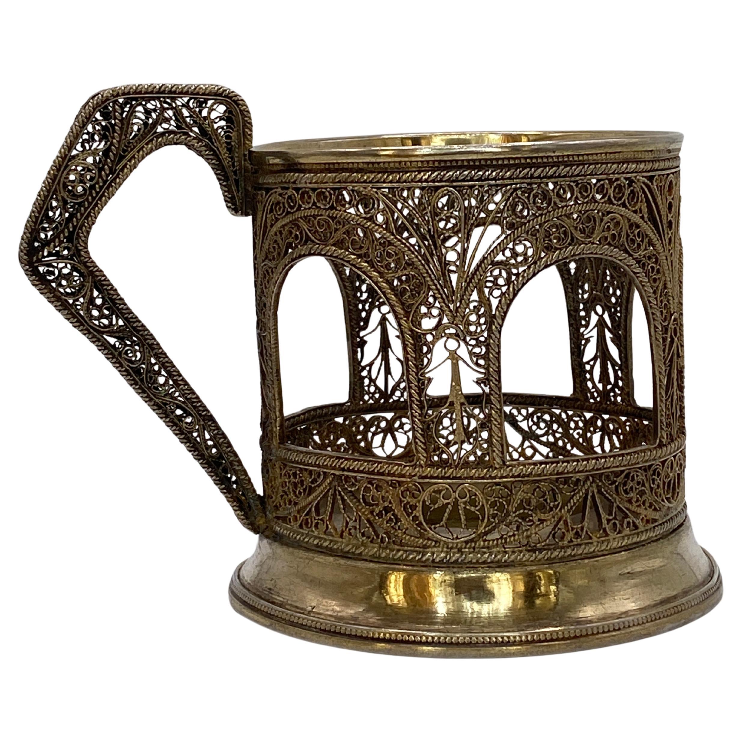 UdSSR/Russland 875 Silber/Vergoldeter Teetassenhalter/ 1930-1940 Jahr Sammlerstück im Angebot