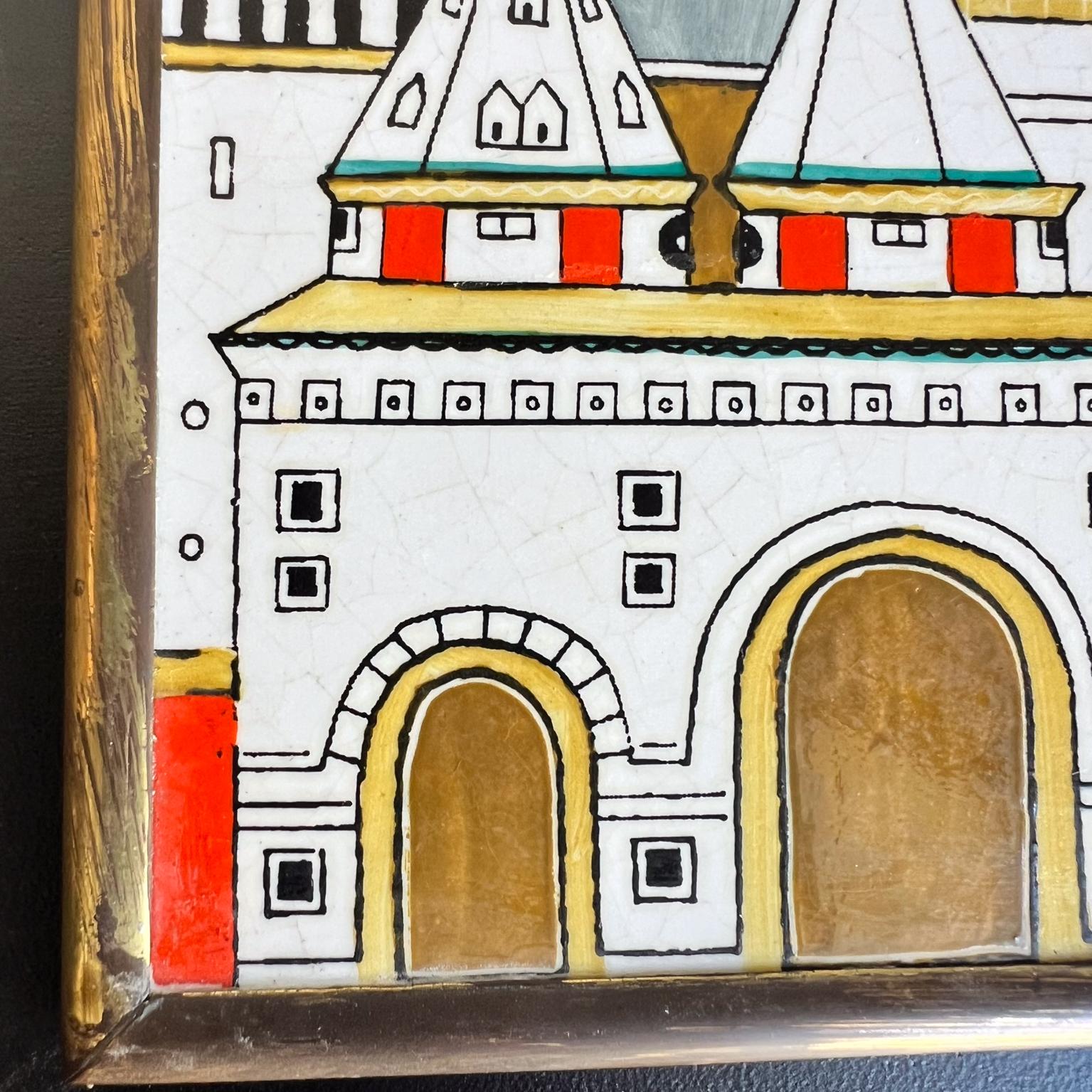 URSS Vintage Azulejos Pintados a Mano Enmarcados Catedral Rusa siglo XX