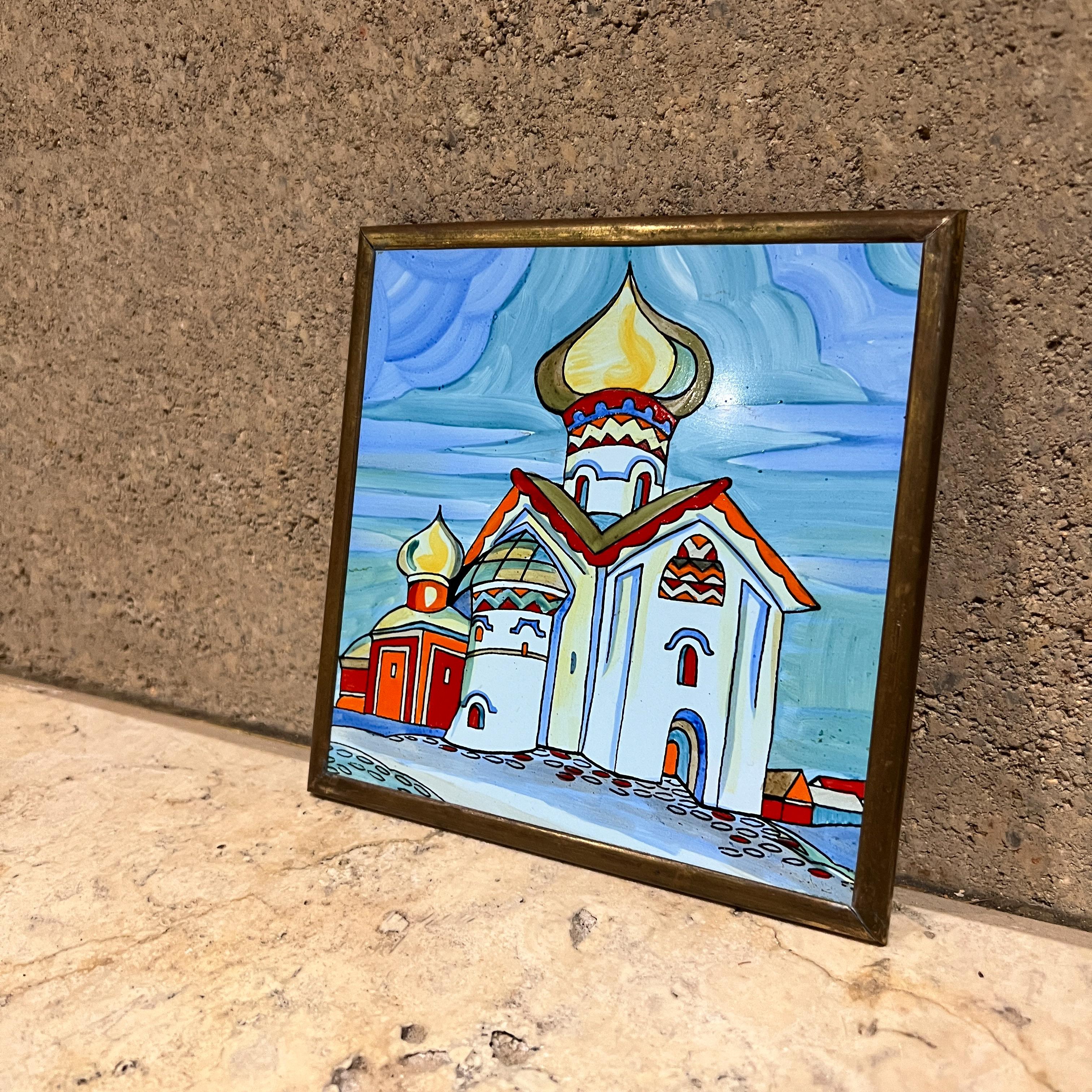 URSS Vintage Azulejos Pintados a Mano Enmarcados Catedral Rusa 3