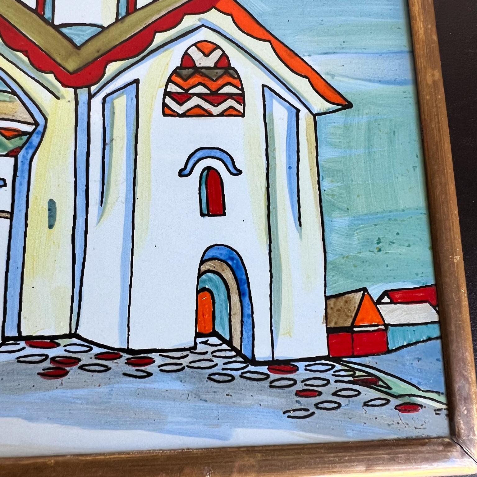 URSS Vintage Azulejos Pintados a Mano Enmarcados Catedral Rusa 1