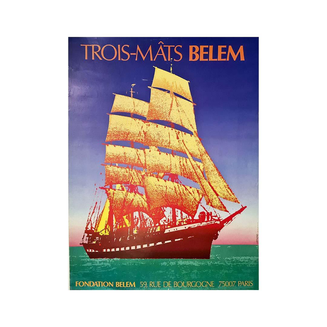 Circa 1980 Original poster of The Belem, a three-masted ship - Print by Ustazad