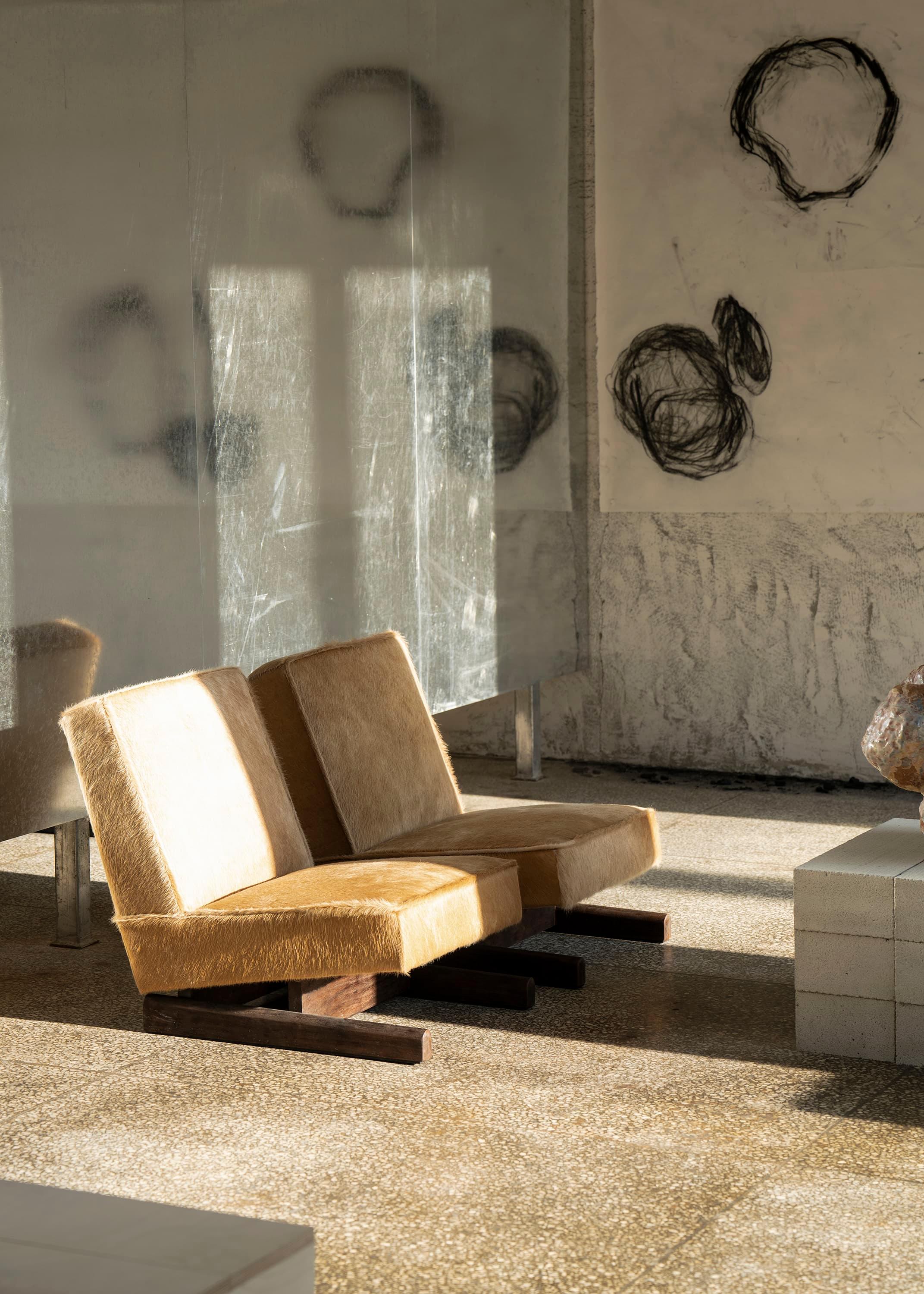 Post-Modern Ut 01 Cowhide and Walnut Sofa by Sing Chan For Sale