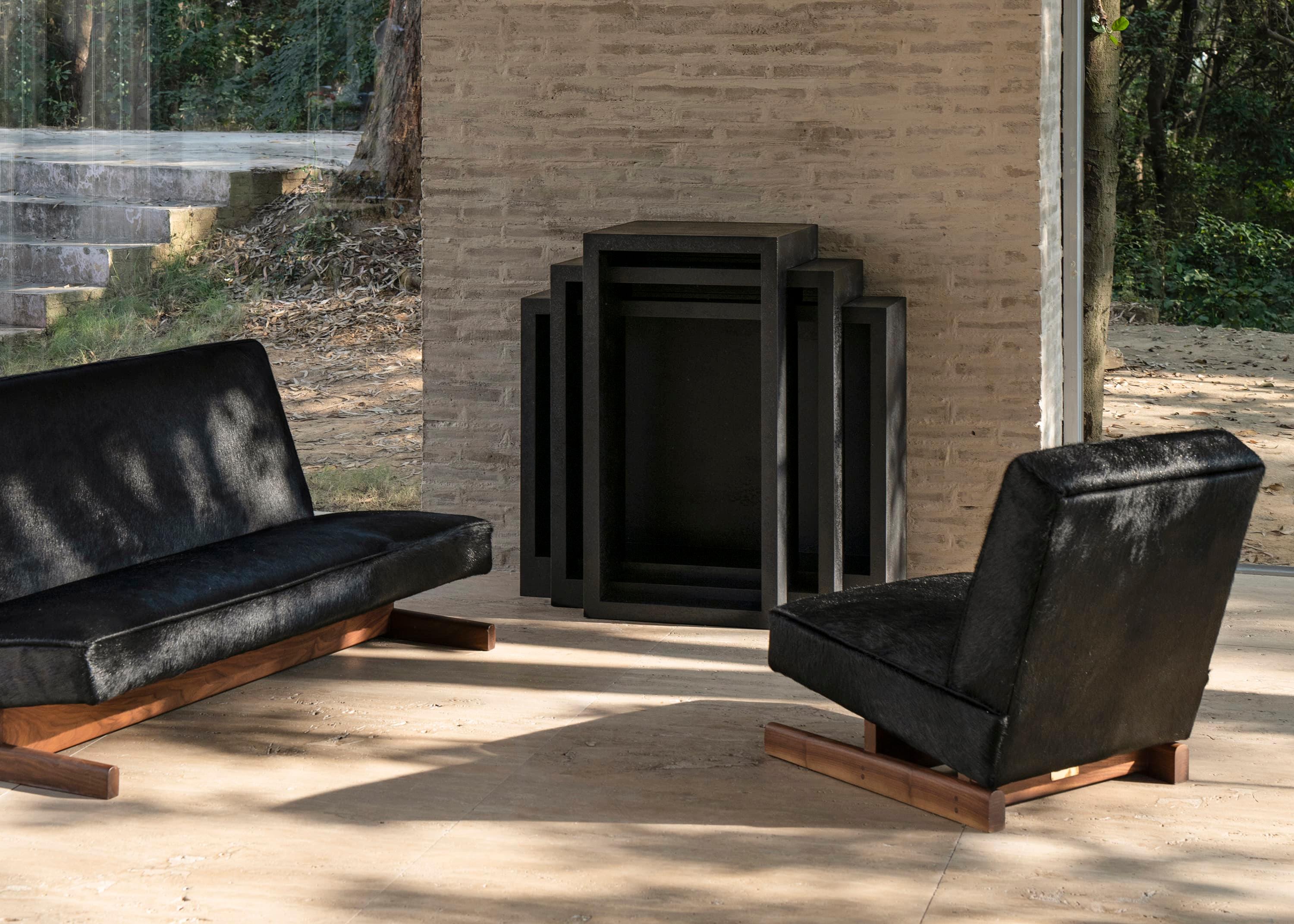 Ut 01 Cowhide and Walnut Sofa by Sing Chan For Sale 1