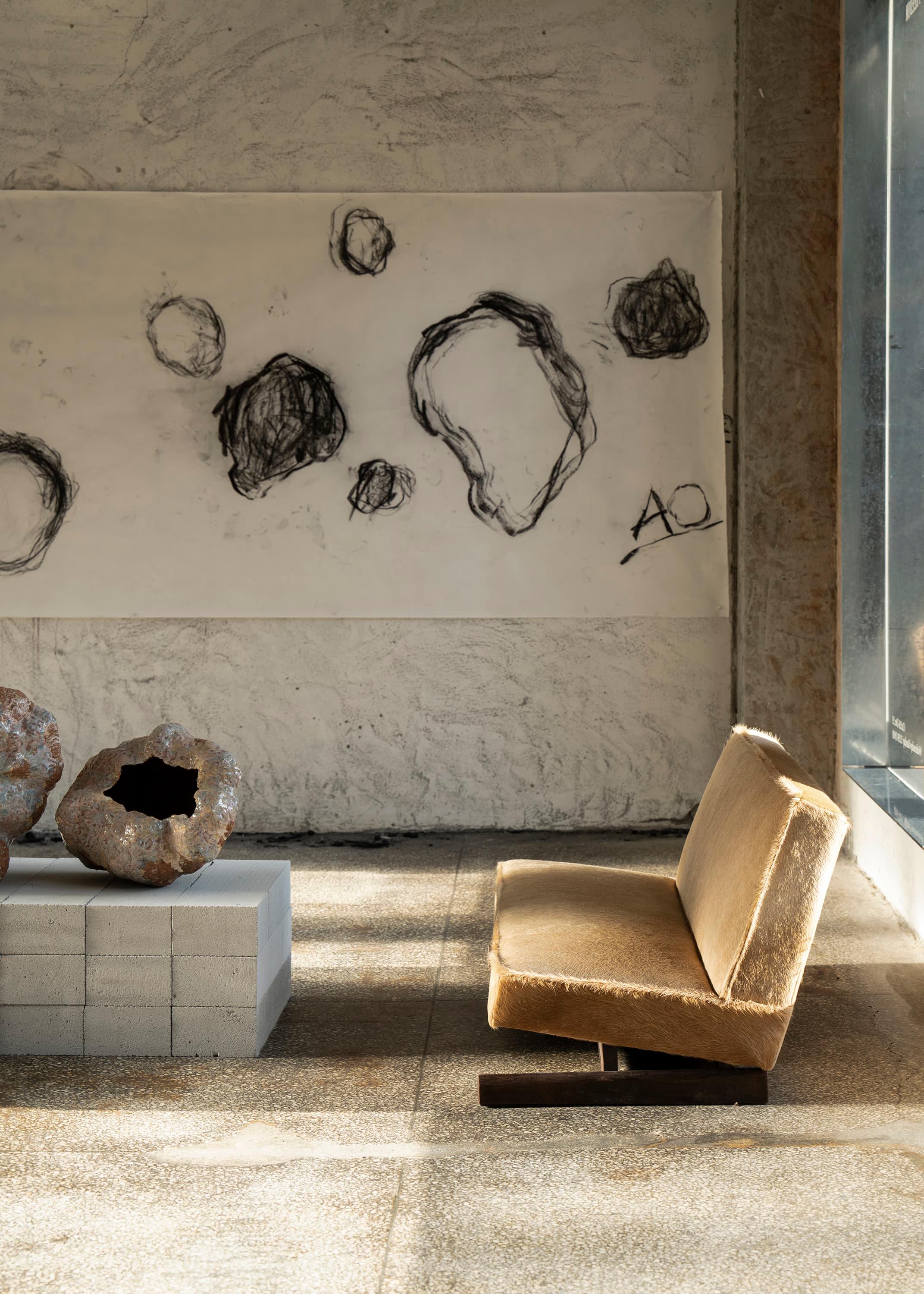 Ut 02 Cowhide and Walnut Sofa by Sing Chan For Sale 4