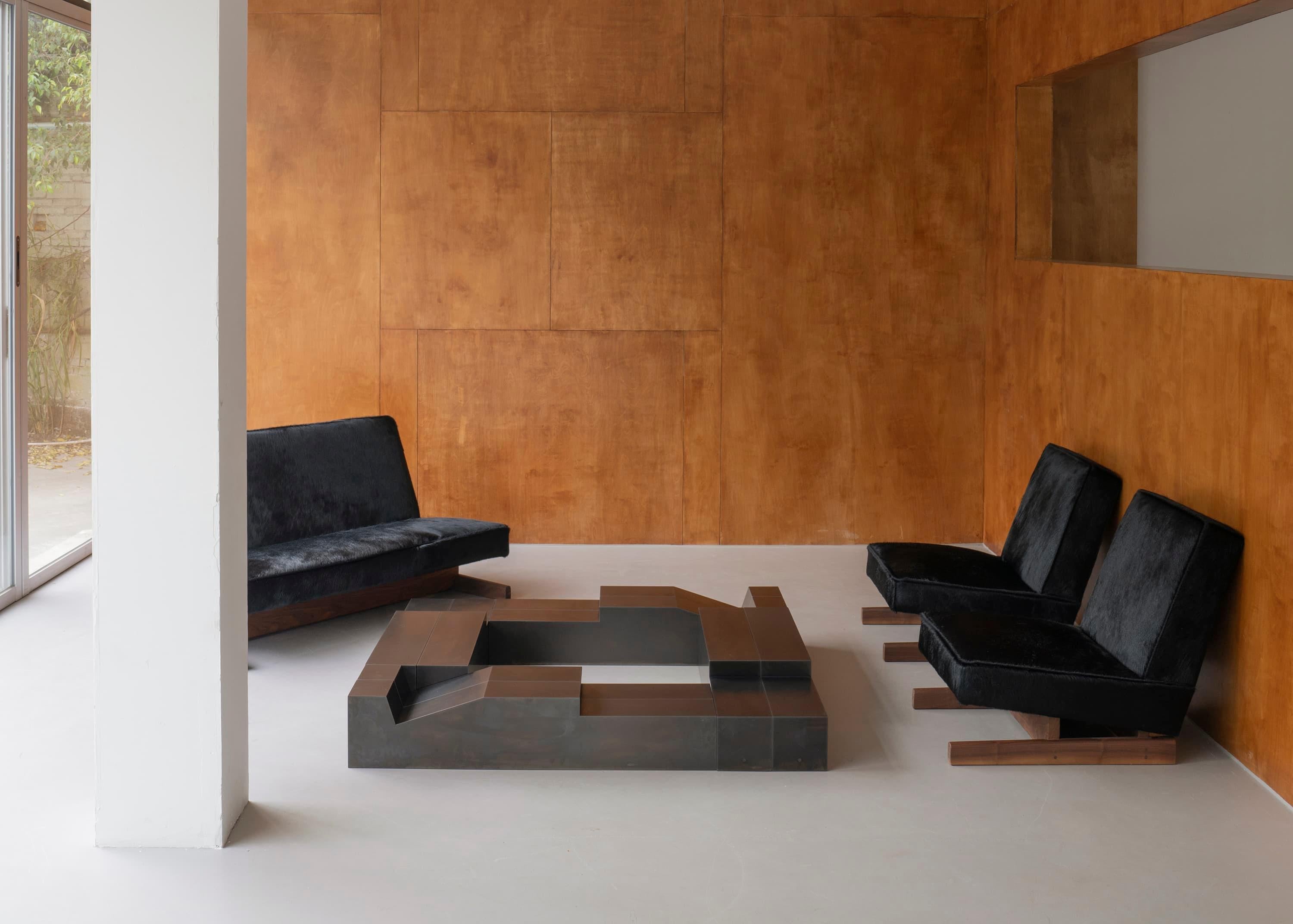 Ut 02 Cowhide and Walnut Sofa by Sing Chan For Sale 7