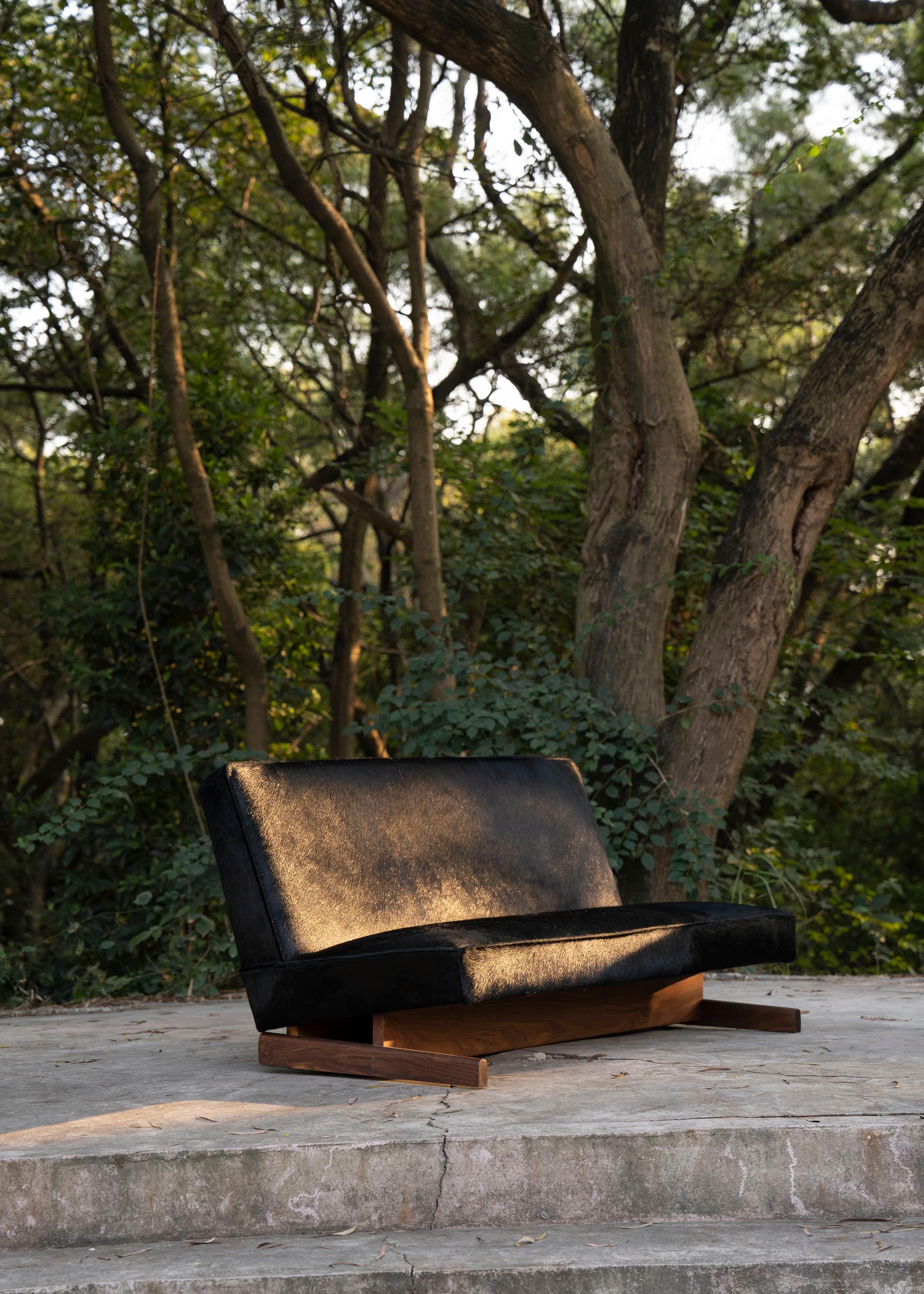 Contemporary Ut 02 Cowhide and Walnut Sofa by Sing Chan For Sale