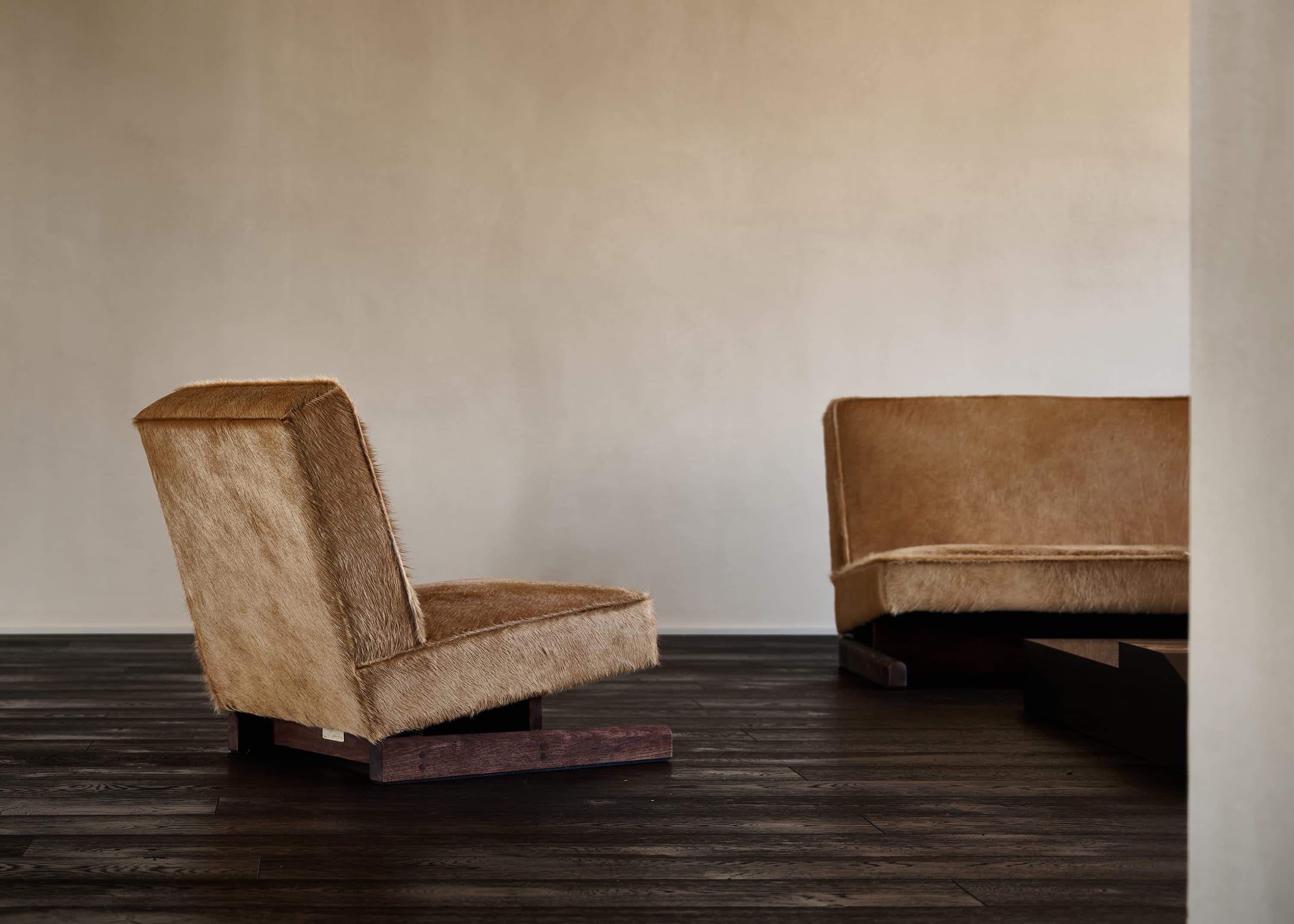 Upholstery Ut 02 Cowhide and Walnut Sofa by Sing Chan For Sale
