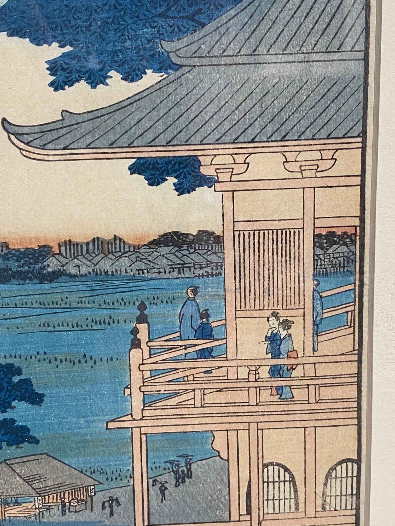 Utagawa Ando Hiroshige Japanischer Druck Sazaidō-Halle im Fünfhundert-Rakan-Tempel im Angebot 5