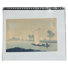 Antique Utagawa Hirosh Japanese Woodblock Print “Returning Sails At Yabase” C1835