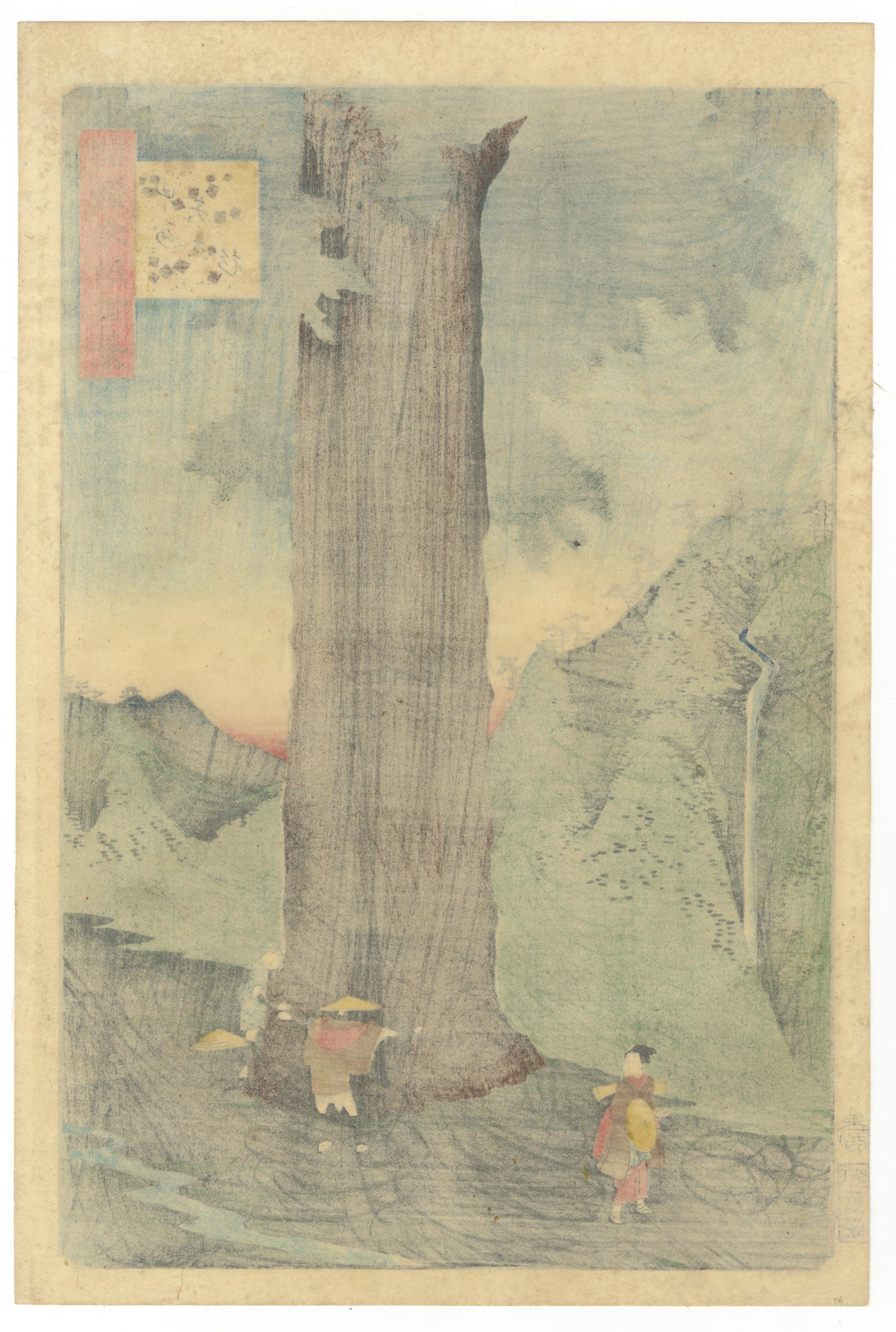 Hiroshige II, Cedar Tree, Landscape, Ukiyo-e, Japanese Woodblock Print, Edo - Gray Landscape Print by Utagawa Hiroshige II