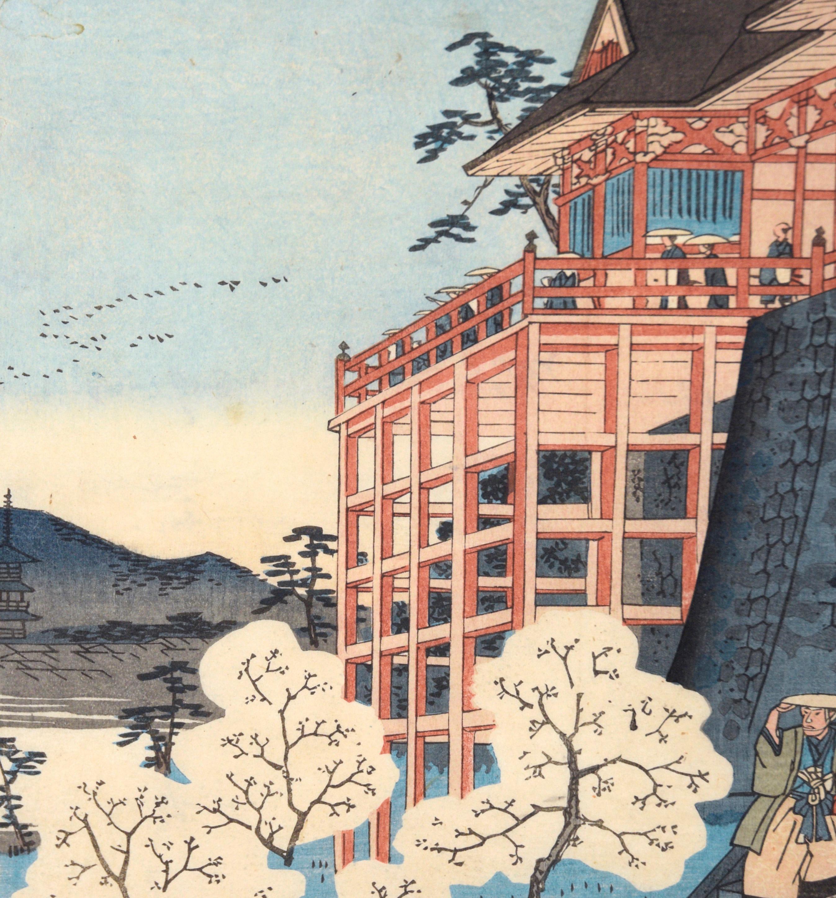 Kiyomizu-Tempel, Szenen berühmter Orte entlang der Tôkaidô-Straße - Holzschnitt auf Papier im Angebot 1
