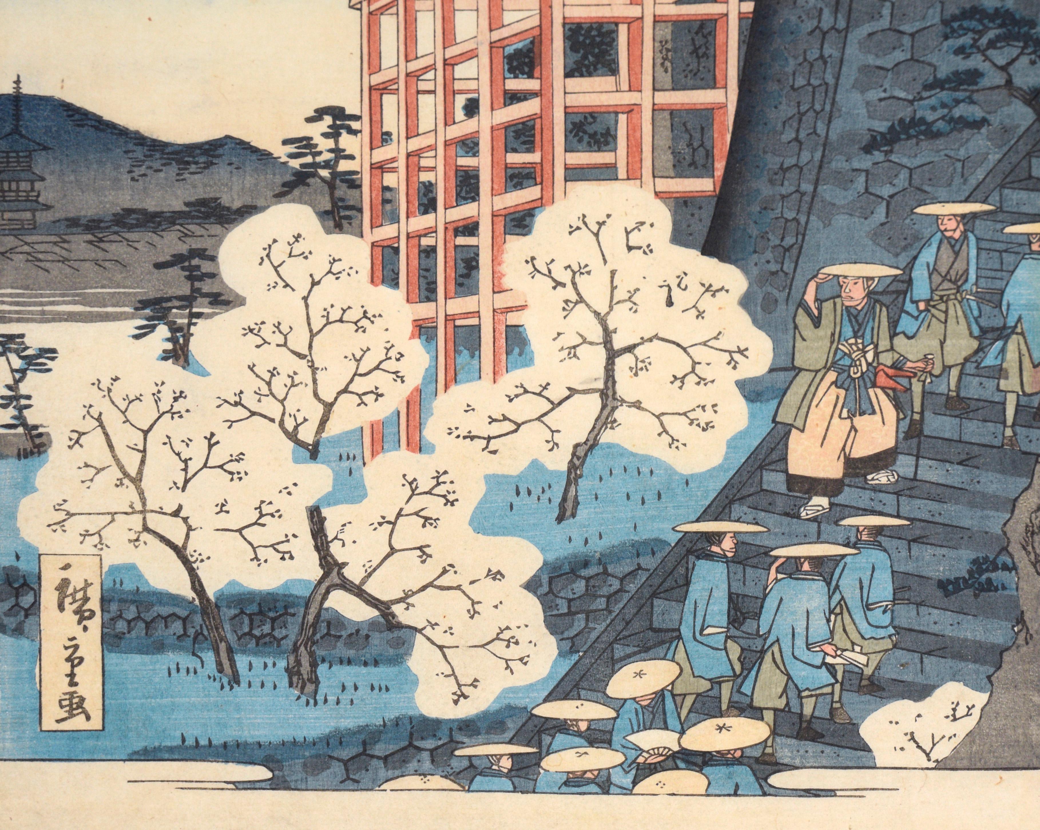 Kiyomizu-Tempel, Szenen berühmter Orte entlang der Tôkaidô-Straße - Holzschnitt auf Papier im Angebot 2