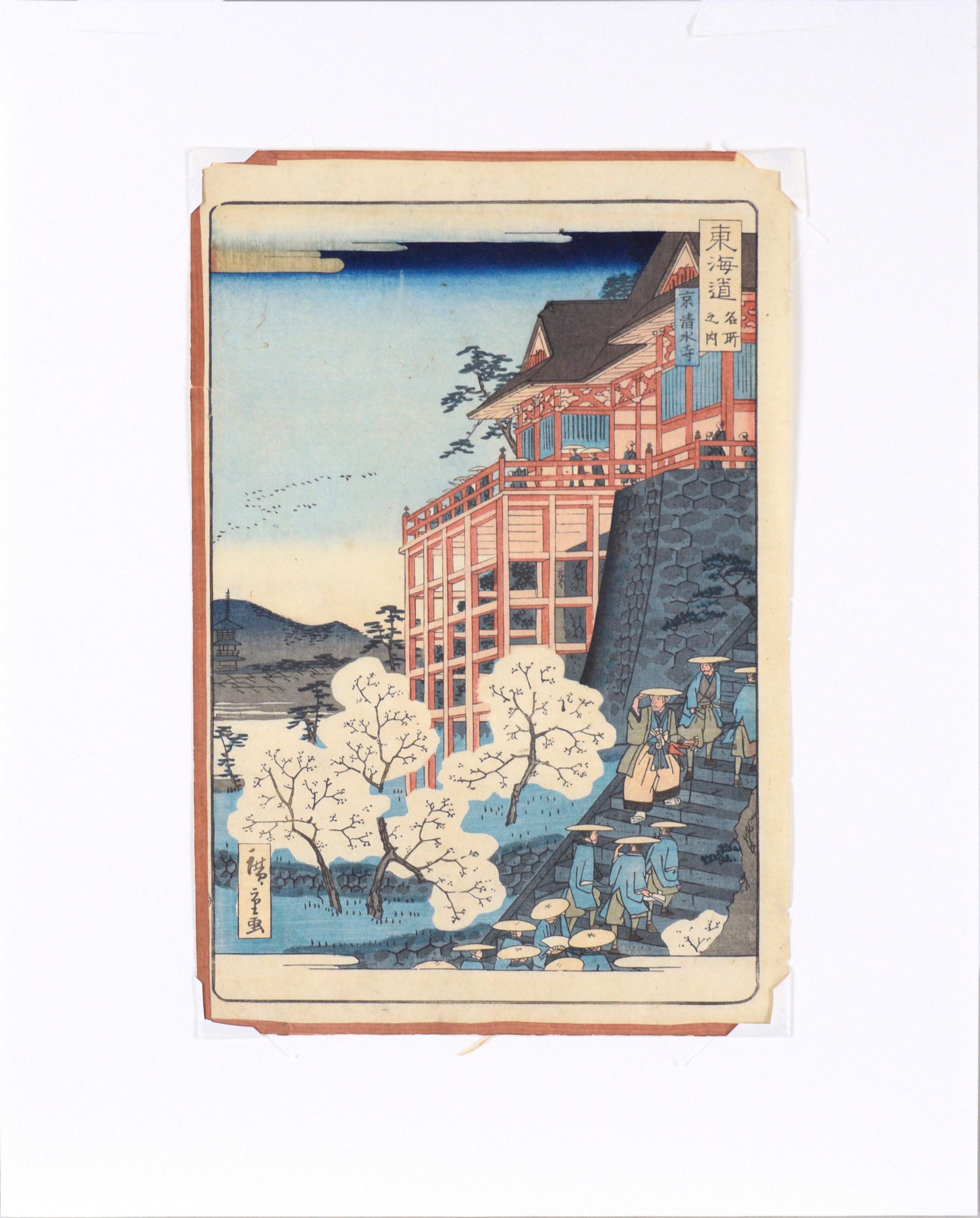 Kiyomizu-Tempel, Szenen berühmter Orte entlang der Tôkaidô-Straße - Holzschnitt auf Papier im Angebot 4