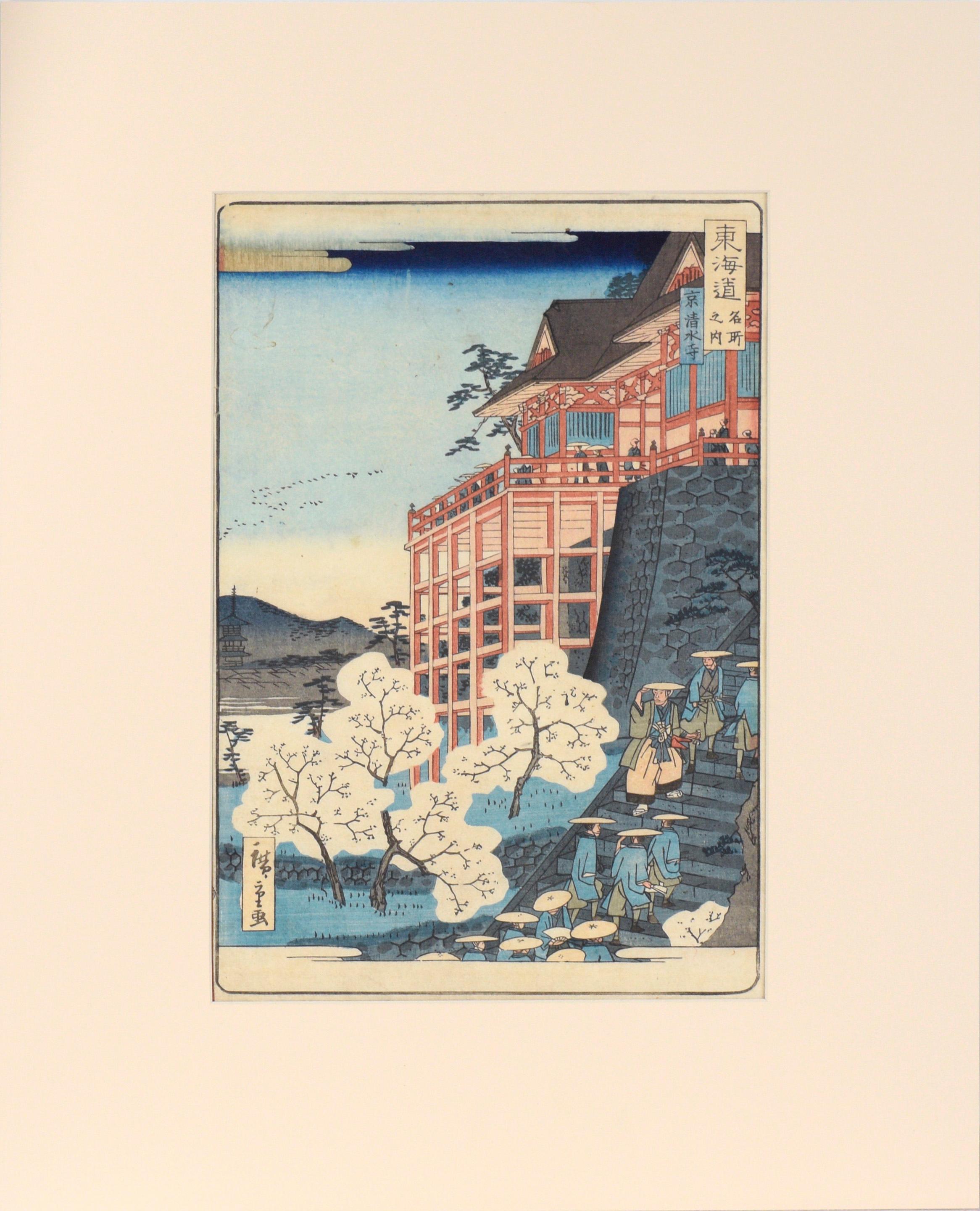 Utagawa Hiroshige II Landscape Print - Kiyomizu Temple, Scenes of Famous Places along Tôkaidô Road - Woodblock on Paper