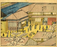 Wandering Monks in the Courtyard of Konoura - Woodcut by U. Hiroshige II - 1840s