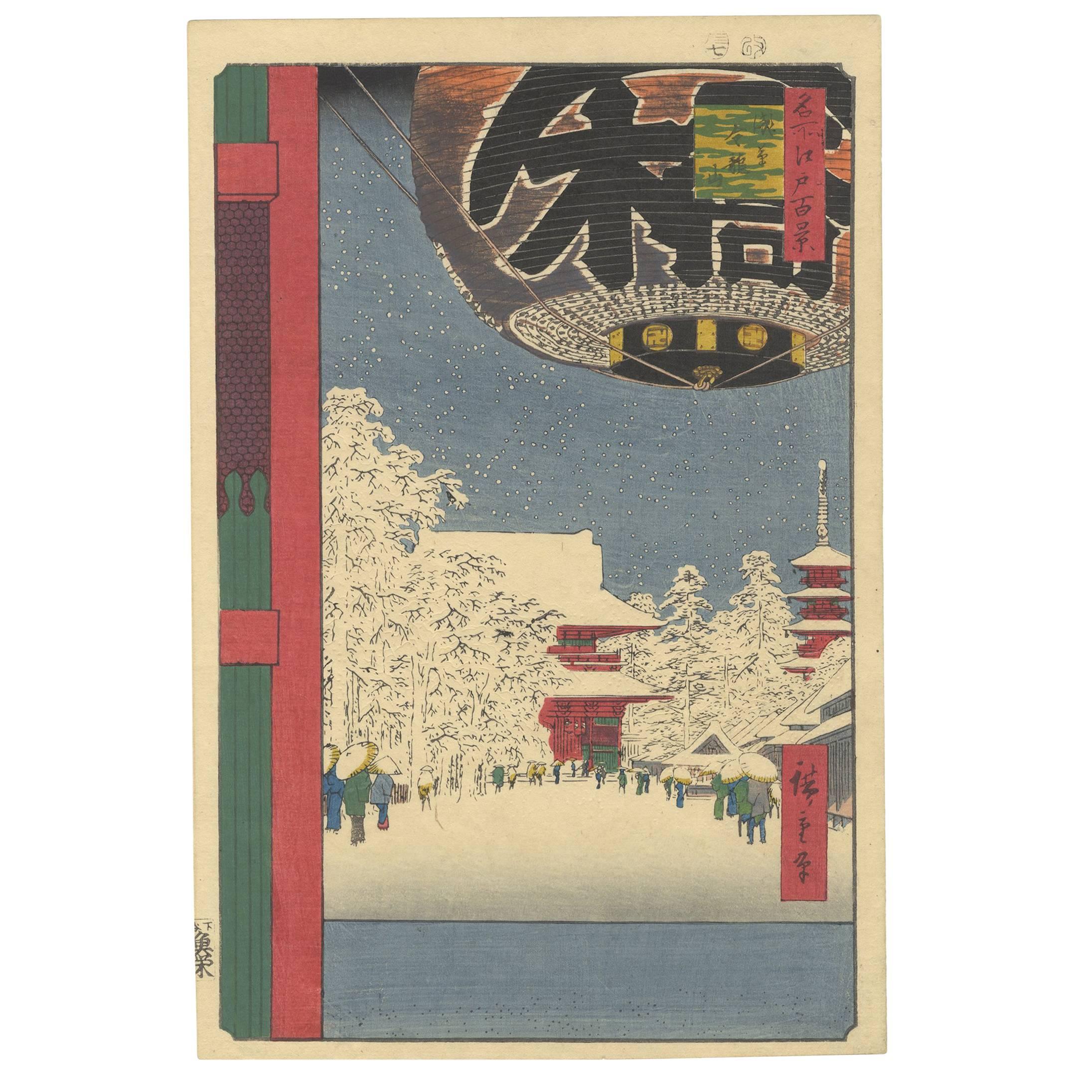 Utagawa Hiroshige, Landscape, Winter, Temple, Edo, Japanese Woodblock Print