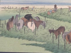 A Horse Fair, Chiryu - Woodcut Print by Utagawa Hiroshige - Late 19th Century