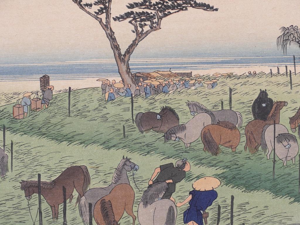 A Horse Fair, Chiryu - Woodcut Print by Utagawa Hiroshige - Late 19th Century 1